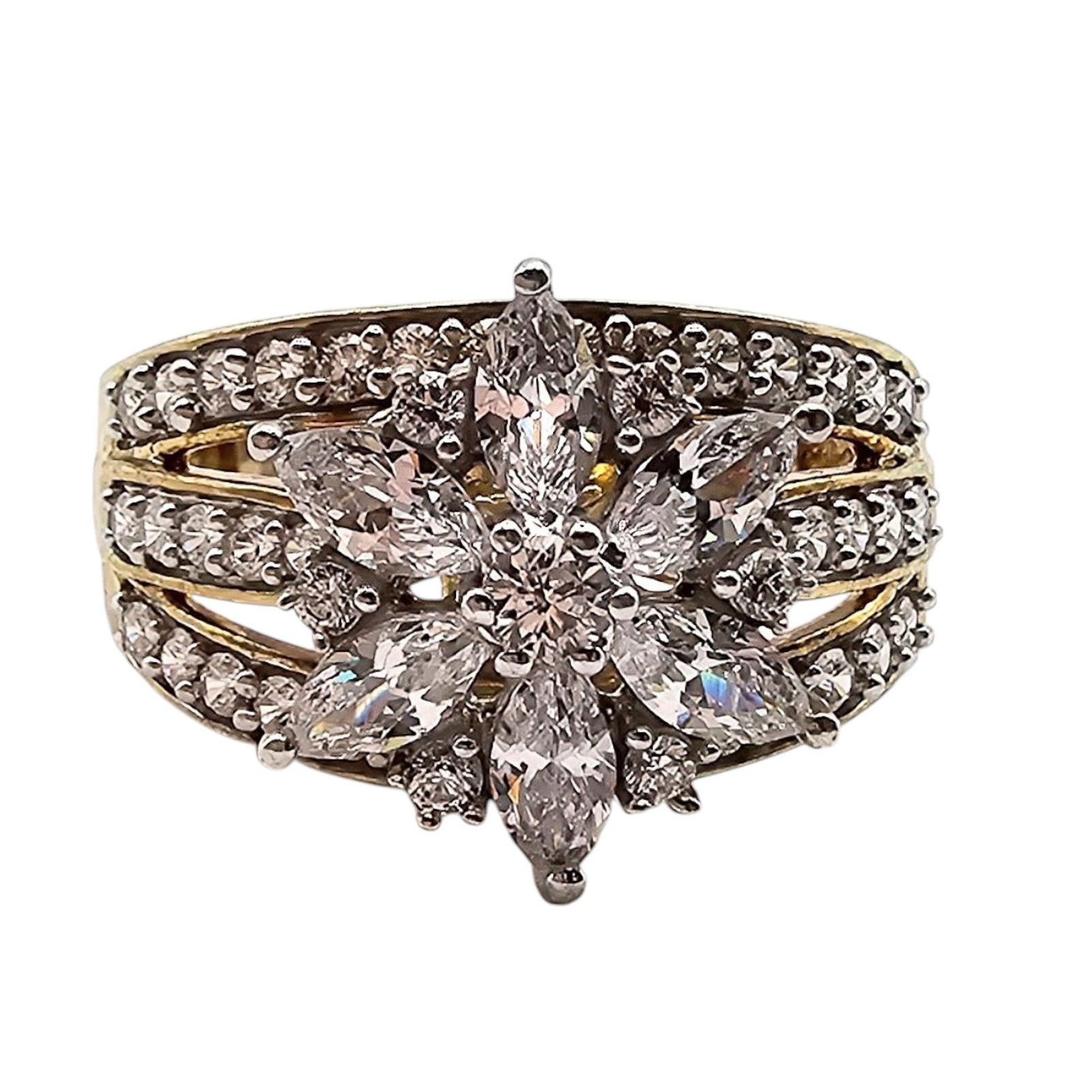 SJD Clear Stone Gold Over Sterling Silver Ring Size 11.75 6.9 G: SJD Clear Stone Gold Over Sterling Silver Ring Size 11.75 6.9 G