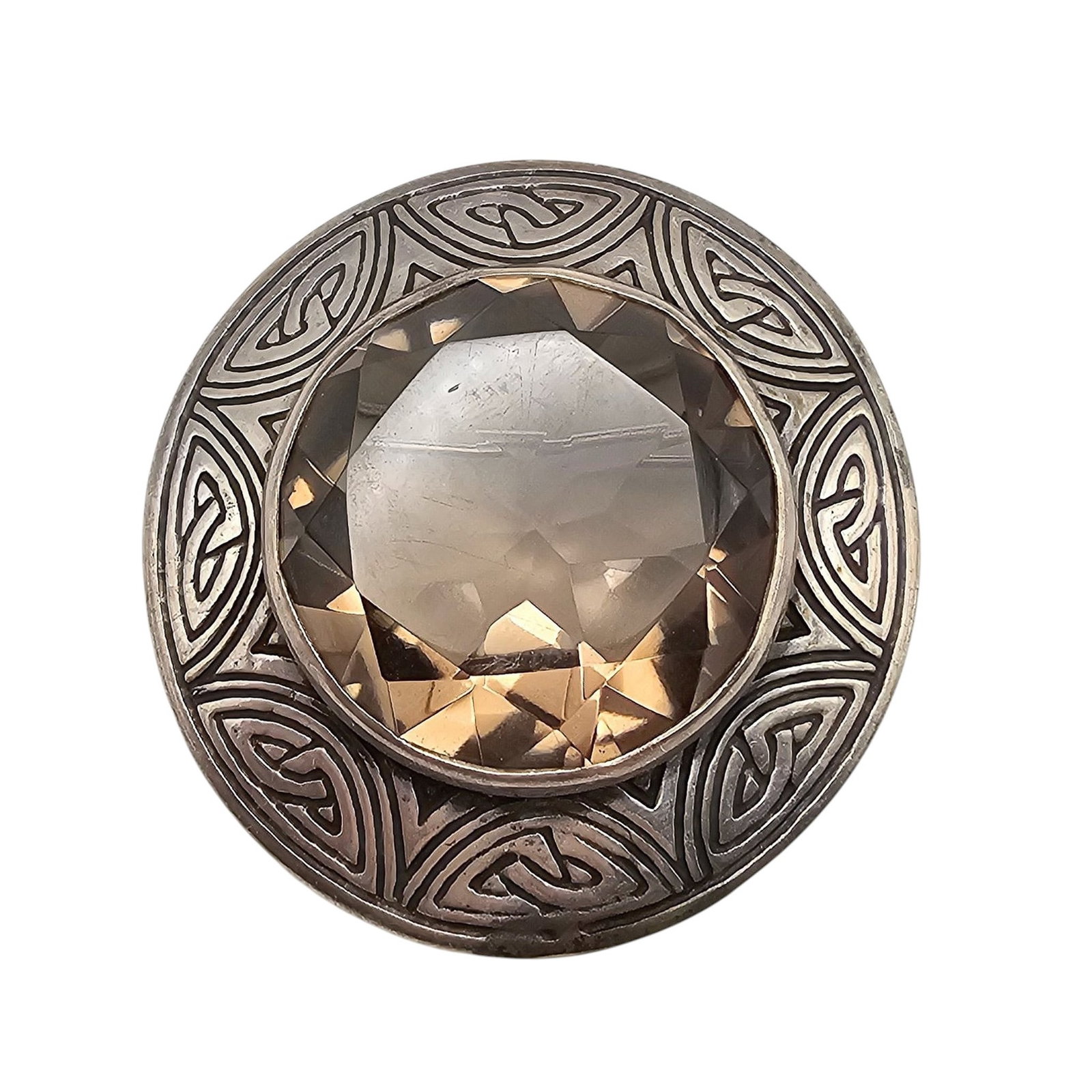 Scottish Smoky Quartz Sterling Silver Celtic Design Brooch 25.5 G: Scottish Smoky Quartz Sterling Silver Celtic Design Brooch 25.5 G