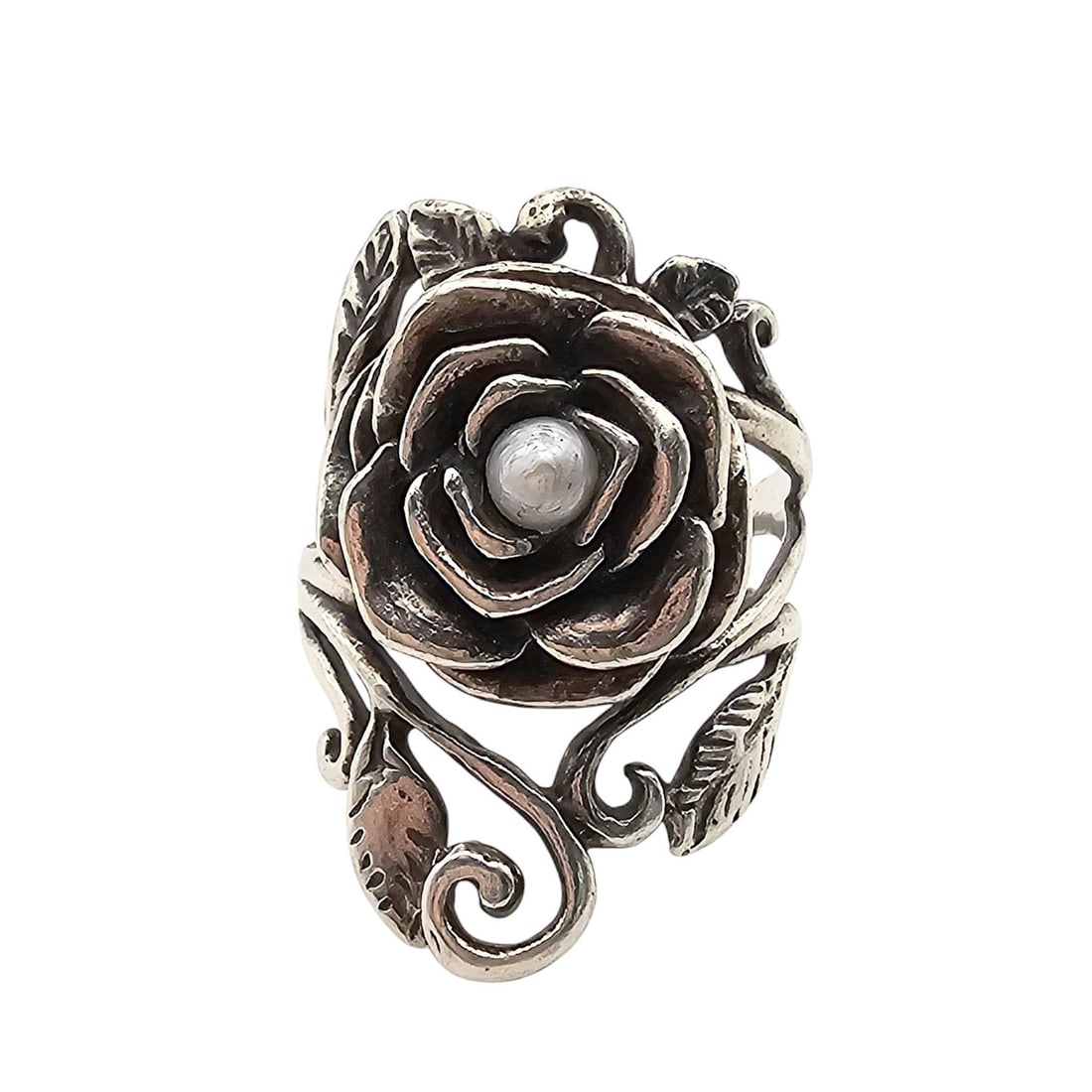 Q Israel Pearl Sterling Silver Rose Ring Size 6.25 7.8 G: Q Israel Pearl Sterling Silver Rose Ring Size 6.25 7.8 G