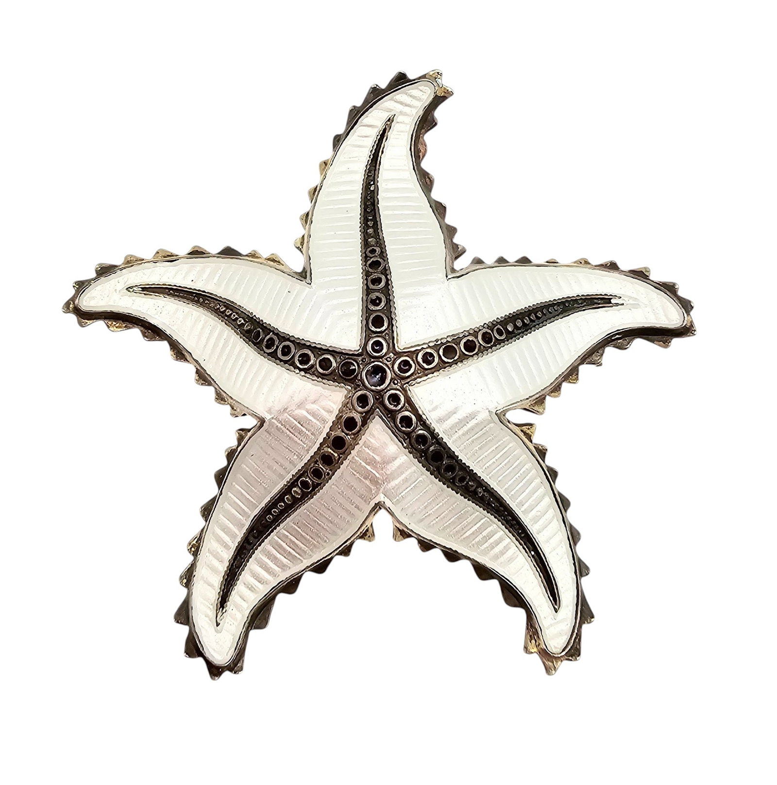Norway H Ivar T Holth Guilloche Enamel Sterling Silver White Starfish Brooch 8.1 G: Norway H Ivar T Holth Guilloche Enamel Sterling Silver White Starfish Brooch 8.1 G