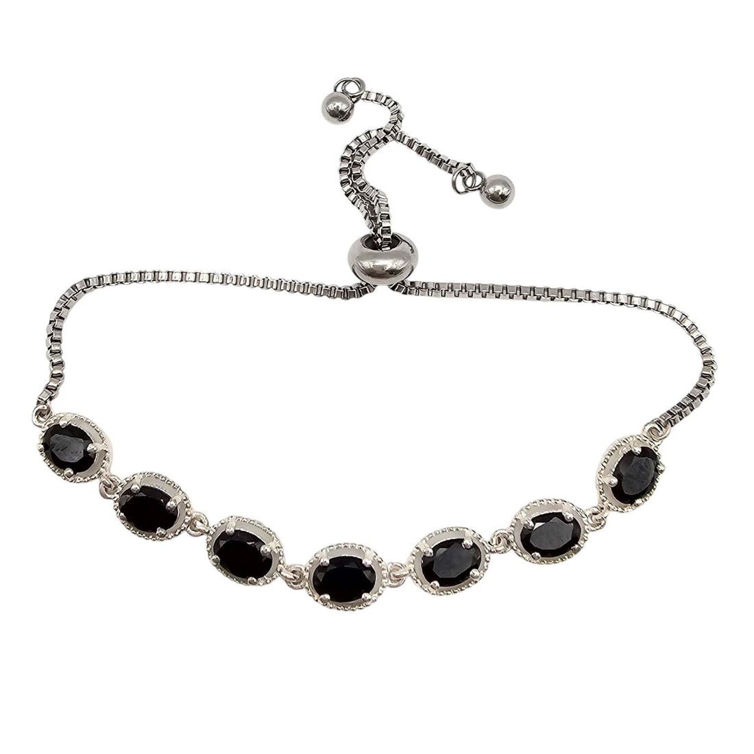 STS Black Tourmaline Sterling Silver Bolo Bracelet 5.3 G (1 of 4)