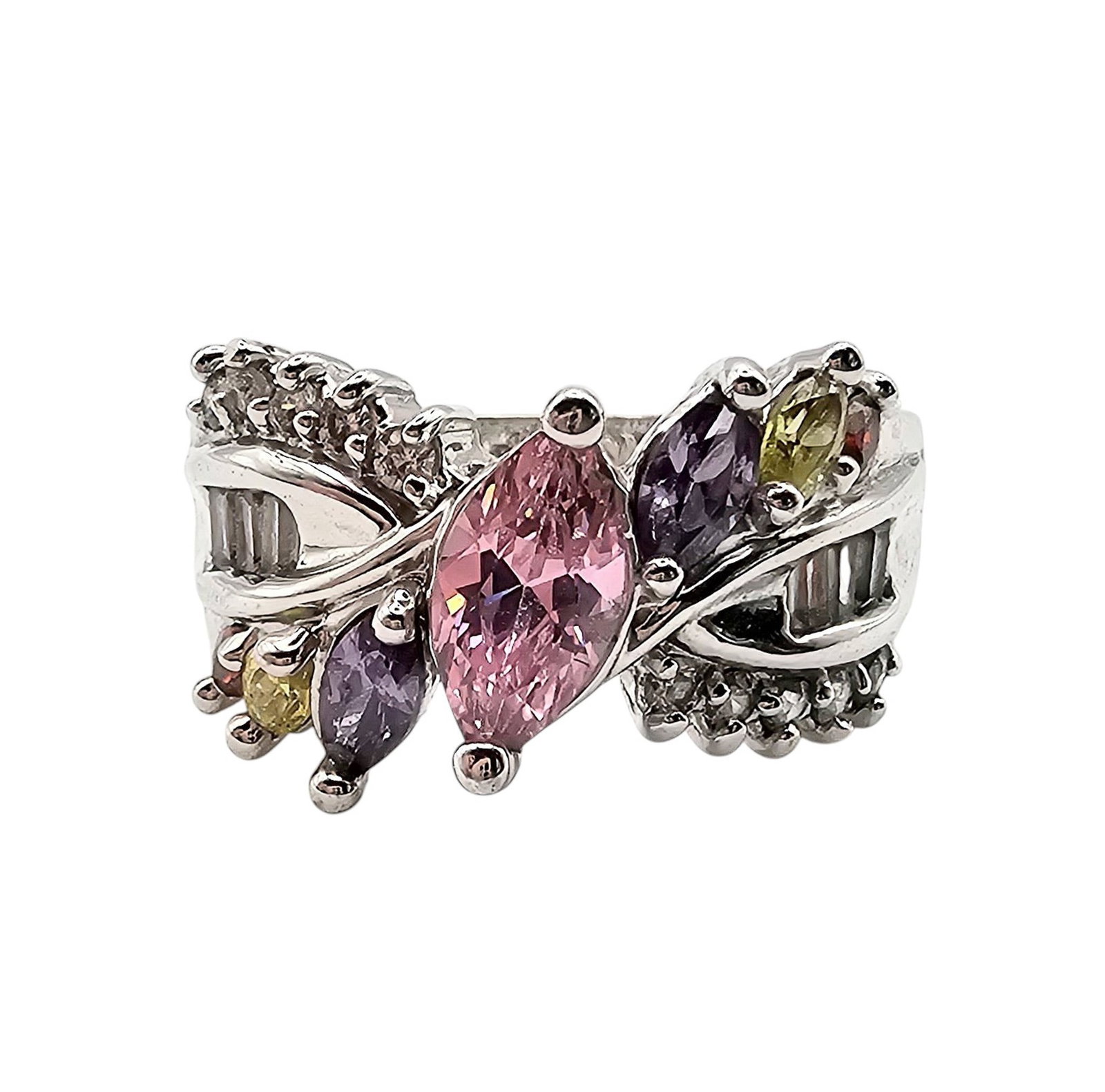 Rhinestone Sterling Silver Ring Size 8.75 7.1 G: Rhinestone Sterling Silver Ring Size 8.75 7.1 G