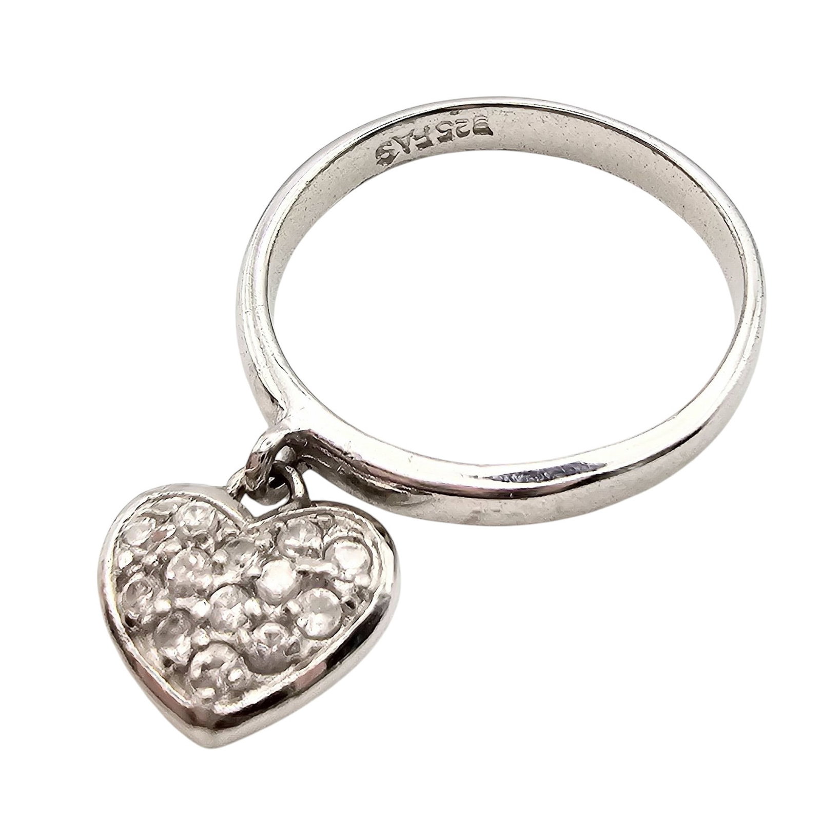 FAS Rhinestone Sterling Silver Heart Ring Size 6.5 2.3 G: FAS Rhinestone Sterling Silver Heart Ring Size 6.5 2.3 G