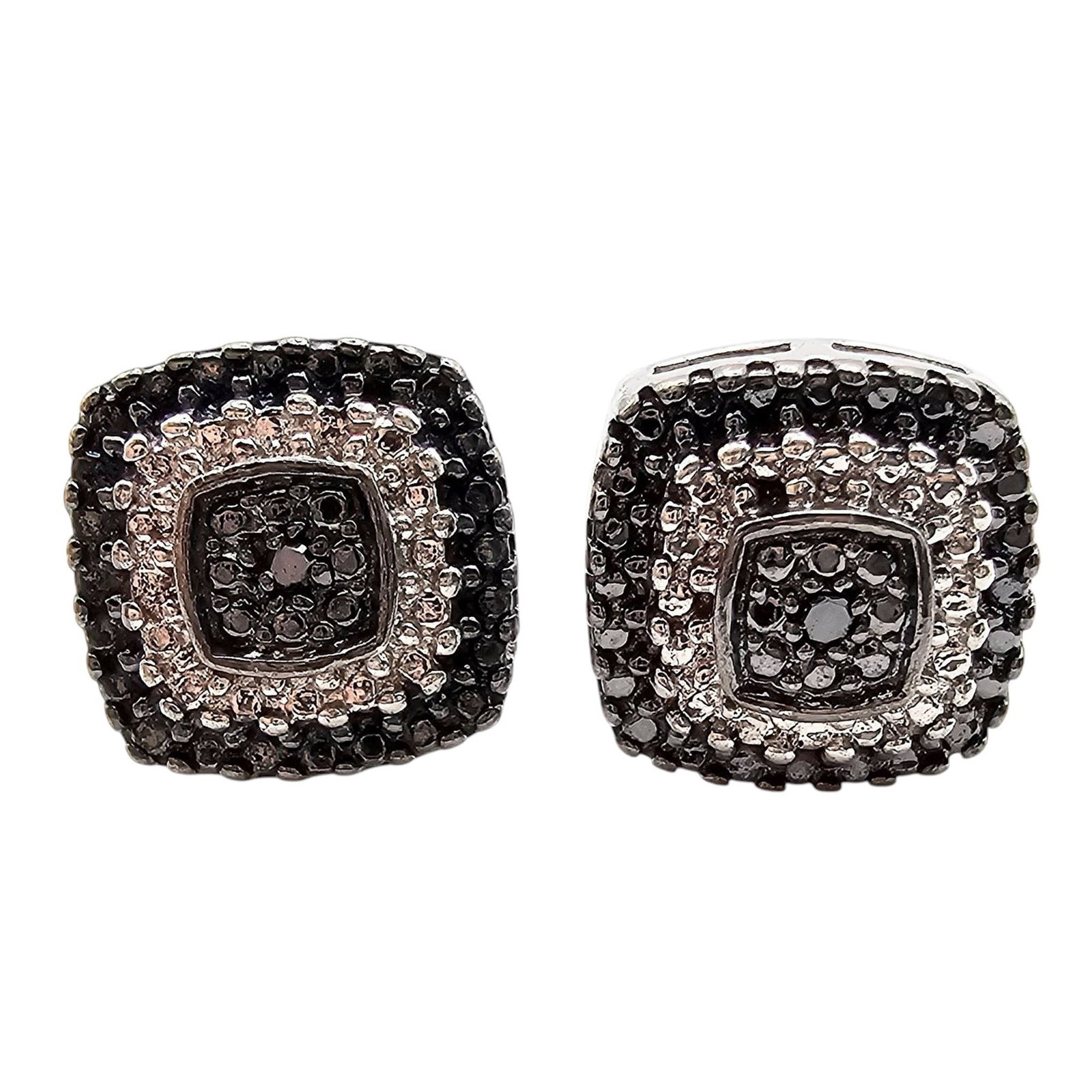 White And Black Diamond Sterling Silver Earrings 2 G: White and Black Diamond Sterling Silver Earrings 2 G