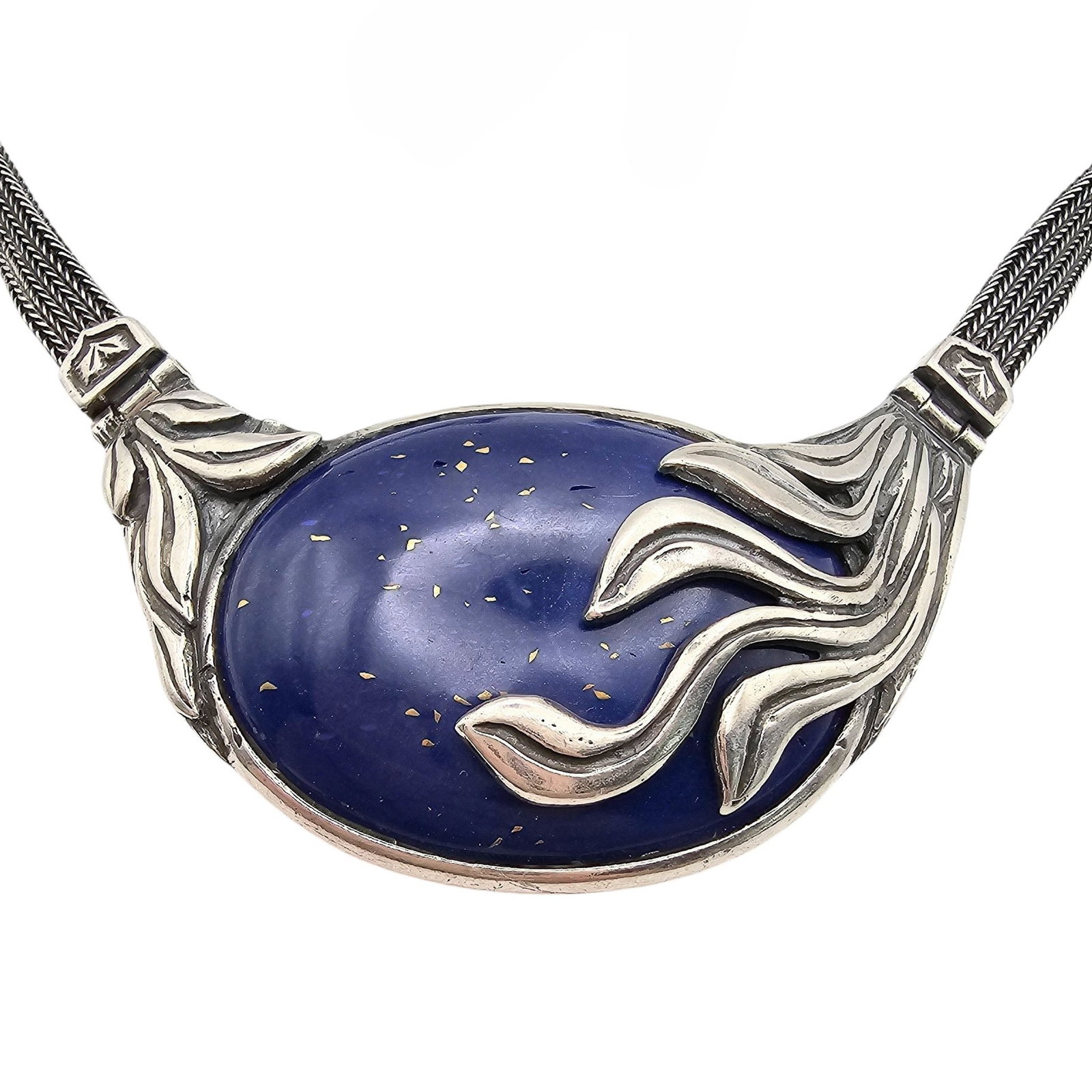 Signed Lapis Sterling Silver Necklace 48.1 G: Signed Lapis Sterling Silver Necklace 48.1 G