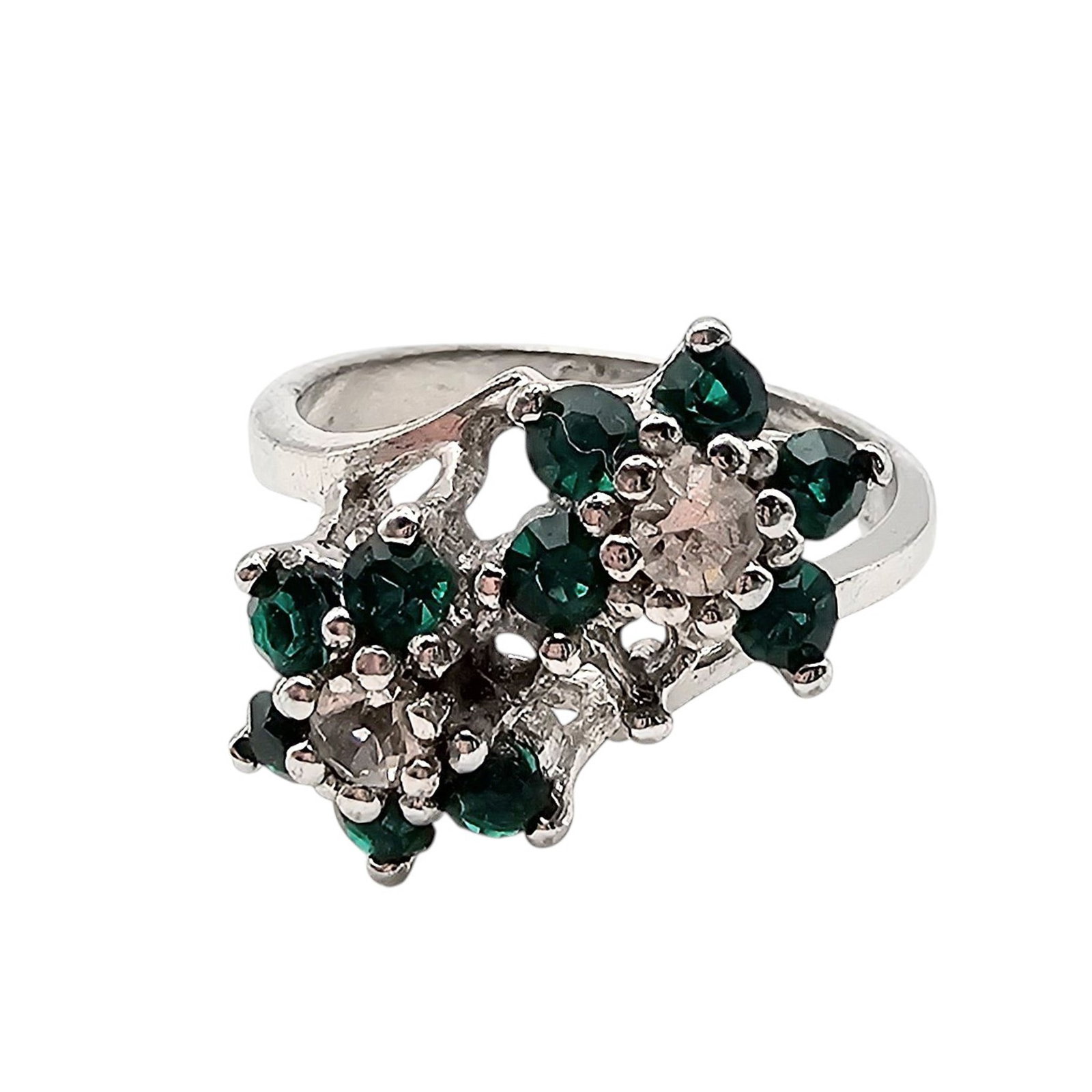 Rhinestone Sterling Silver Ring Size 7.25 4.5 G: Rhinestone Sterling Silver Ring Size 7.25 4.5 G, As-is missing some stones