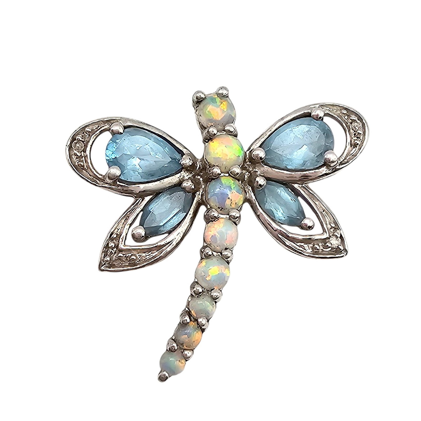 JWBR Topaz Opal Sterling Silver Dragonfly Pendant 2.2 G: JWBR Topaz Opal Sterling Silver Dragonfly Pendant 2.2 G
