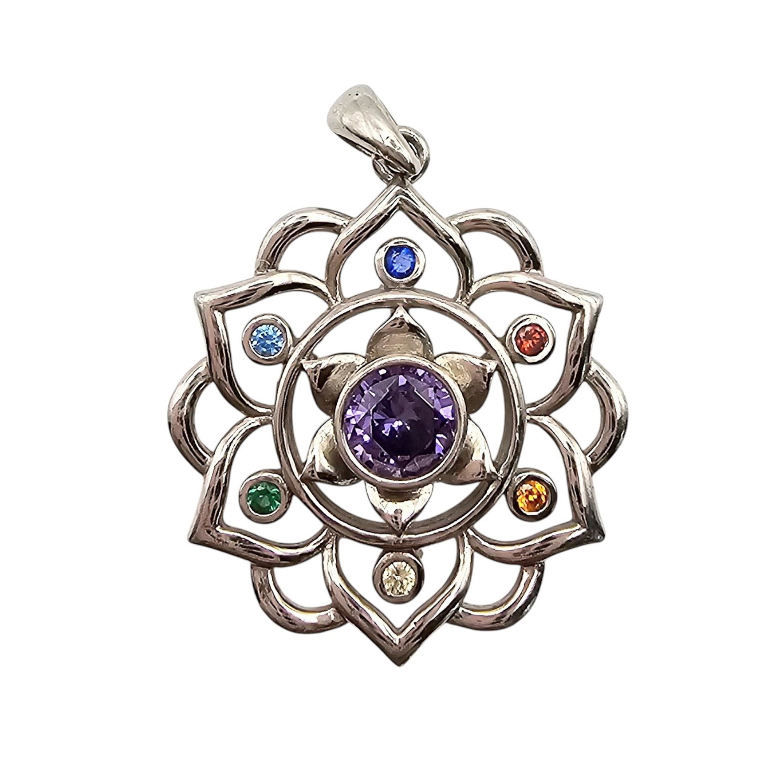 Sterling Silver Rhinestone Lotus Chakra Pendant 3 G: Sterling Silver Rhinestone Lotus Chakra Pendant 3 G