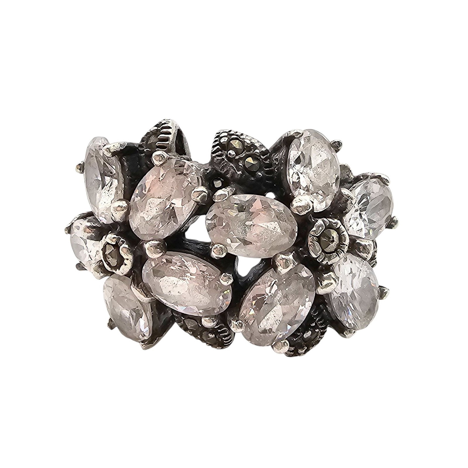 Rhinestone Marcasite Sterling Silver Ring Size 7.5 7.1 G: Rhinestone Marcasite Sterling Silver Ring Size 7.5 7.1 G