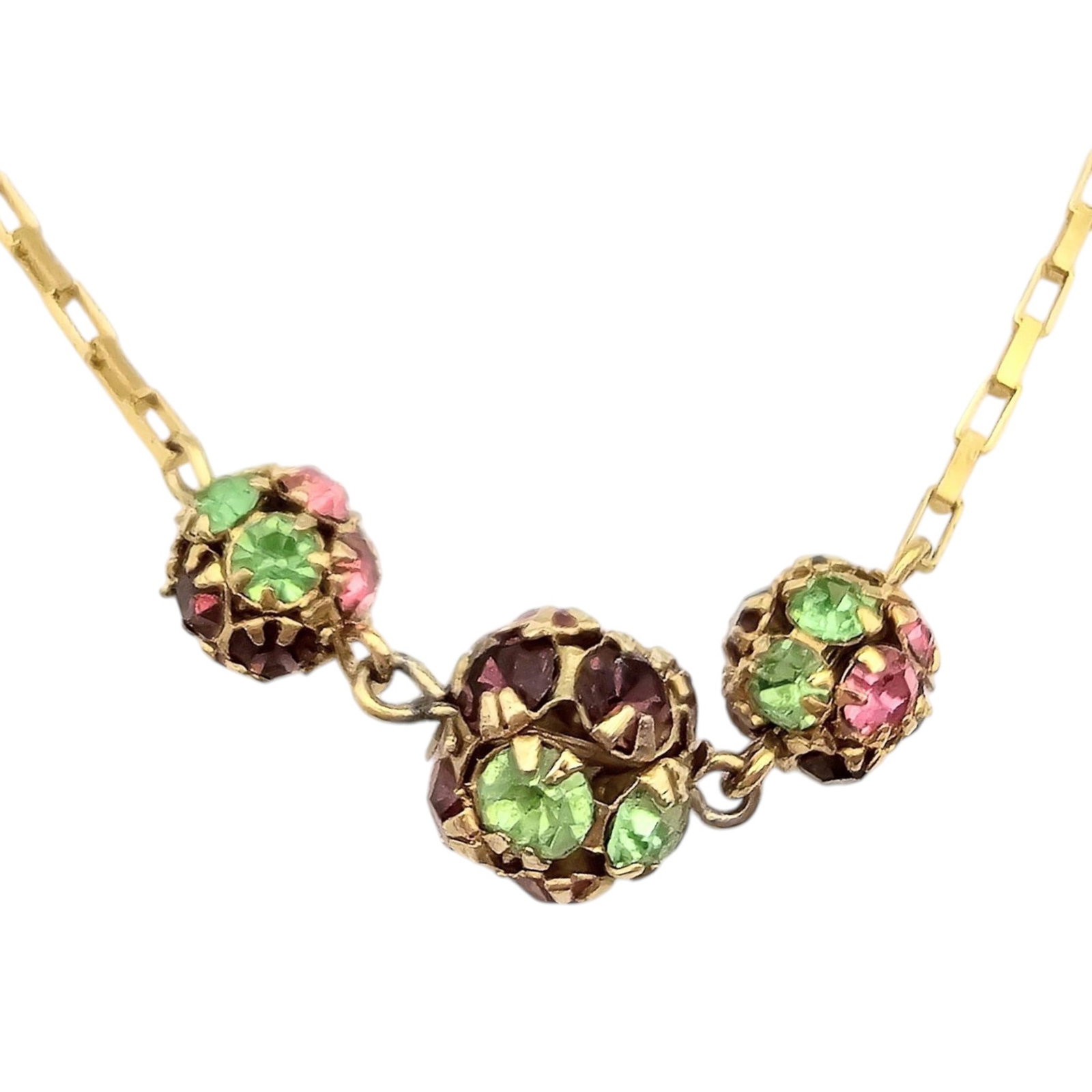 Rhinestone Gold Over Sterling Silver Necklace 7.1 G: Rhinestone Gold Over Sterling Silver Necklace 7.1 G