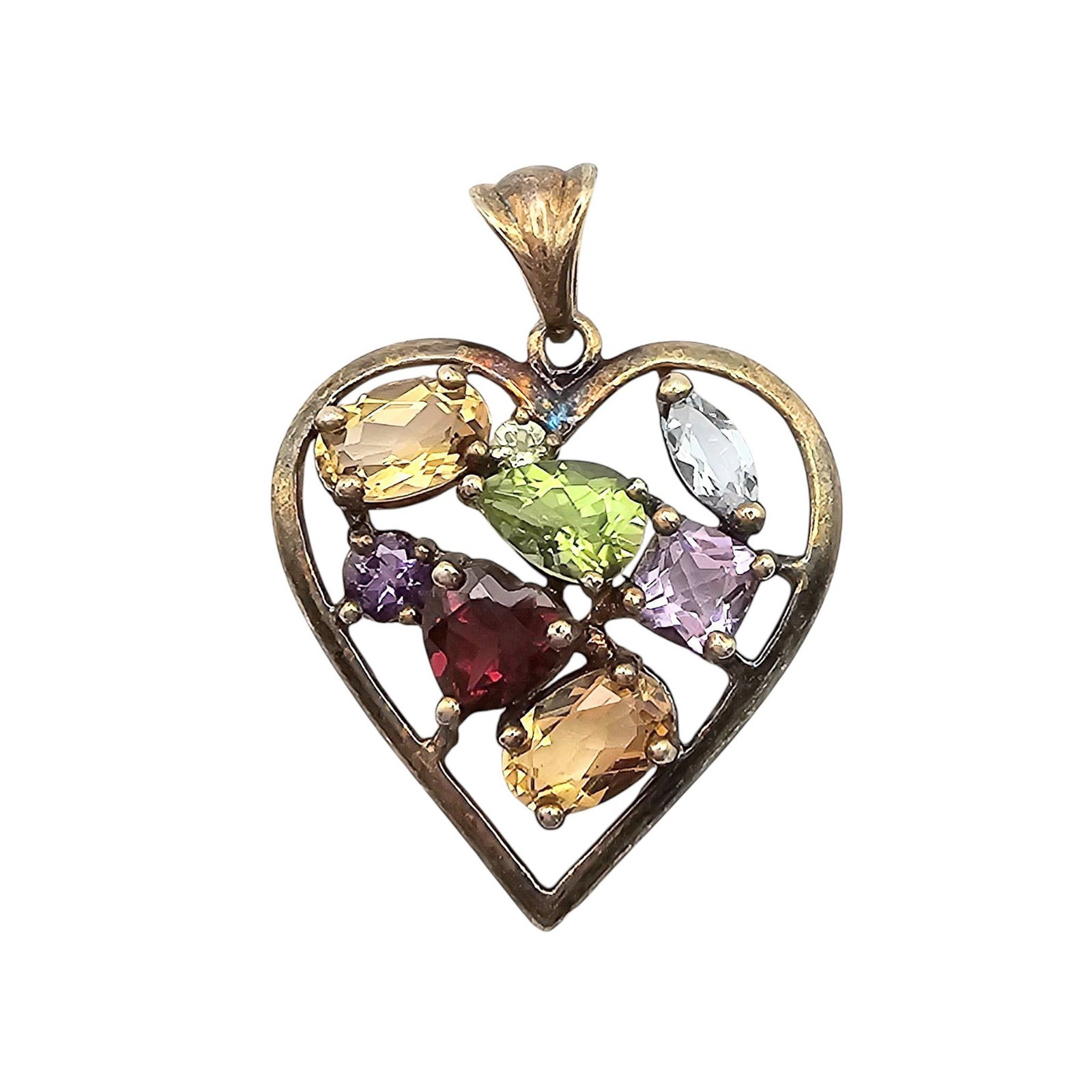 HT Multi-Gemstone Sterling Silver Heart Pendant 2 G: HT Multi-Gemstone Sterling Silver Heart Pendant 2 G