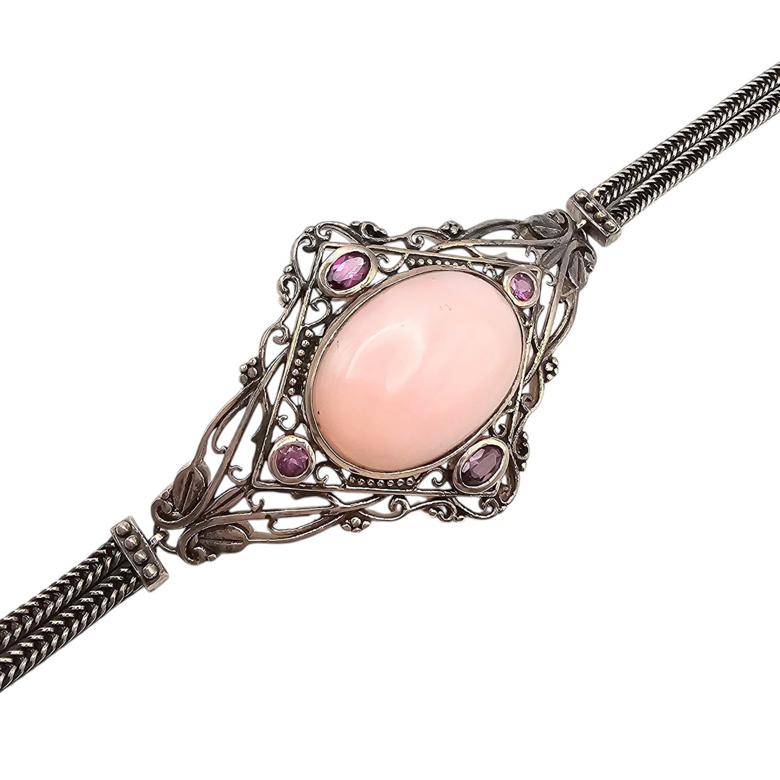 D'Joy Pink Tourmaline Pink Shell Sterling Silver Toggle Bracelet 22.2 G: D'Joy Pink Tourmaline Pink Shell Sterling Silver Toggle Bracelet 22.2 G