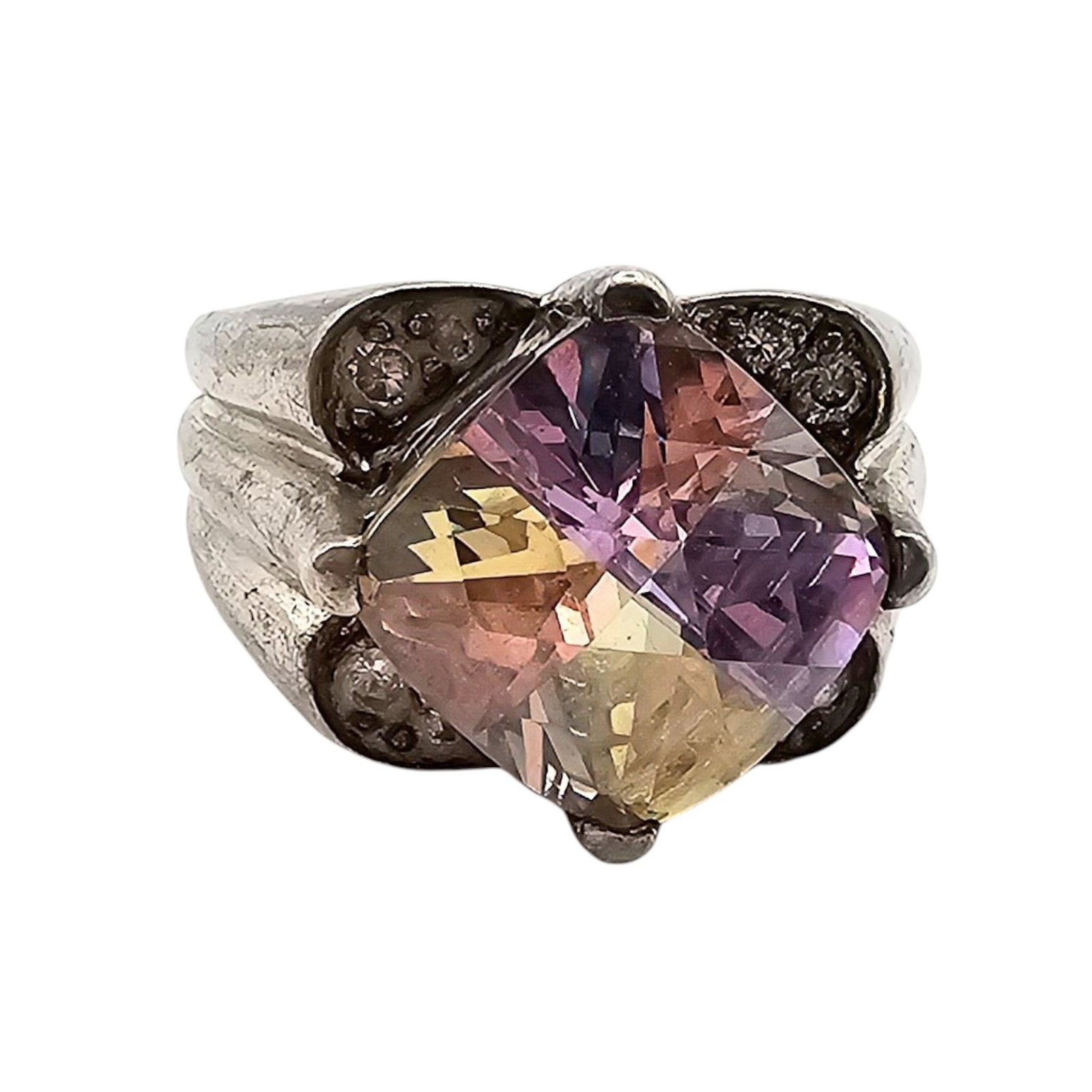 multi color stone Sterling Silver Ring Size 5.75 8 G (1 of 4)