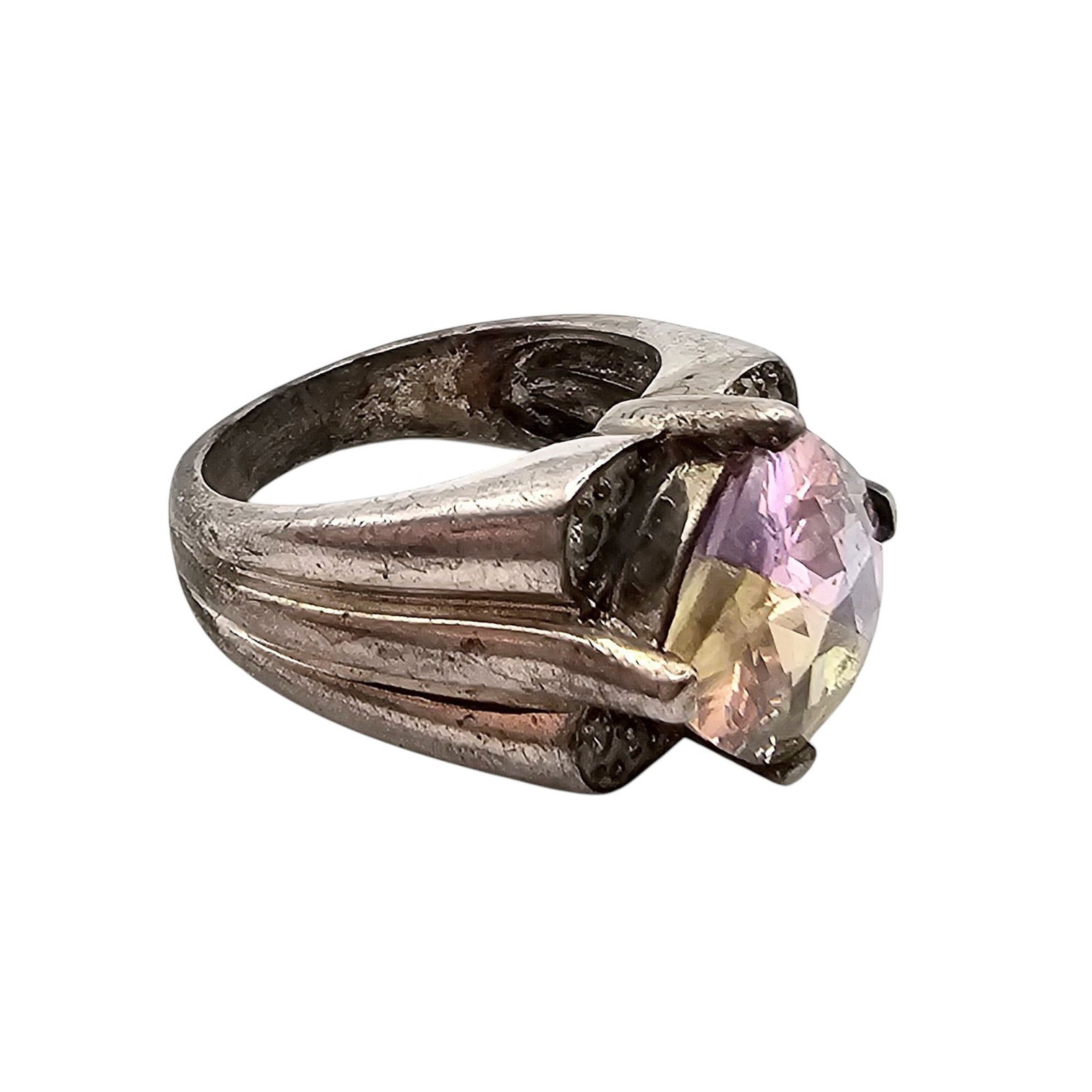 multi color stone Sterling Silver Ring Size 5.75 8 G - 2
