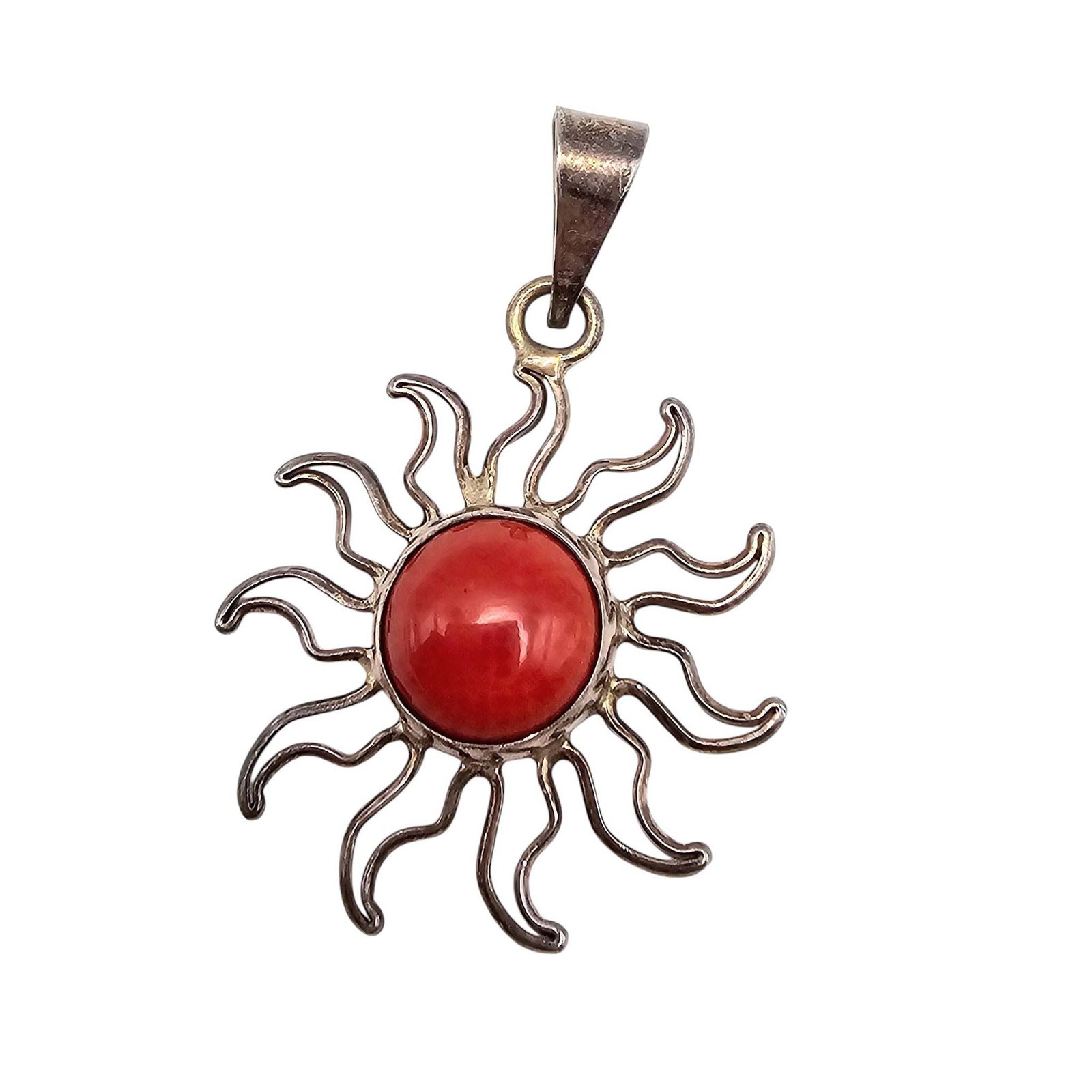 Charles Albert Coral Sterling Silver Sun Pendant 7.4 G: Charles Albert Coral Sterling Silver Sun Pendant 7.4 G