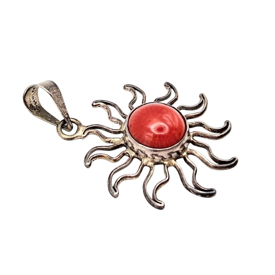 Charles Albert Coral Sterling Silver Sun Pendant 7.4 G - 2