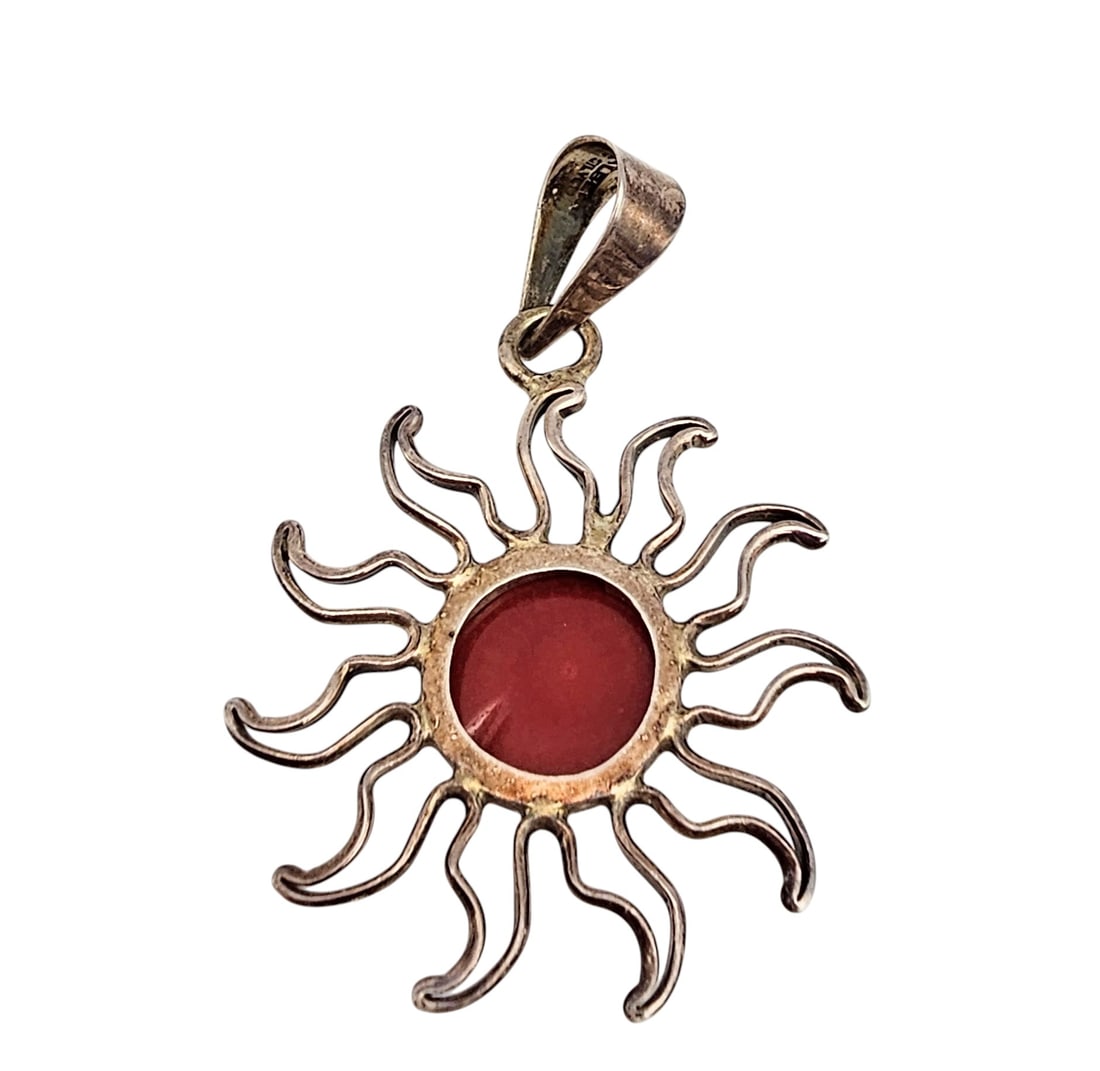 Charles Albert Coral Sterling Silver Sun Pendant 7.4 G - 3