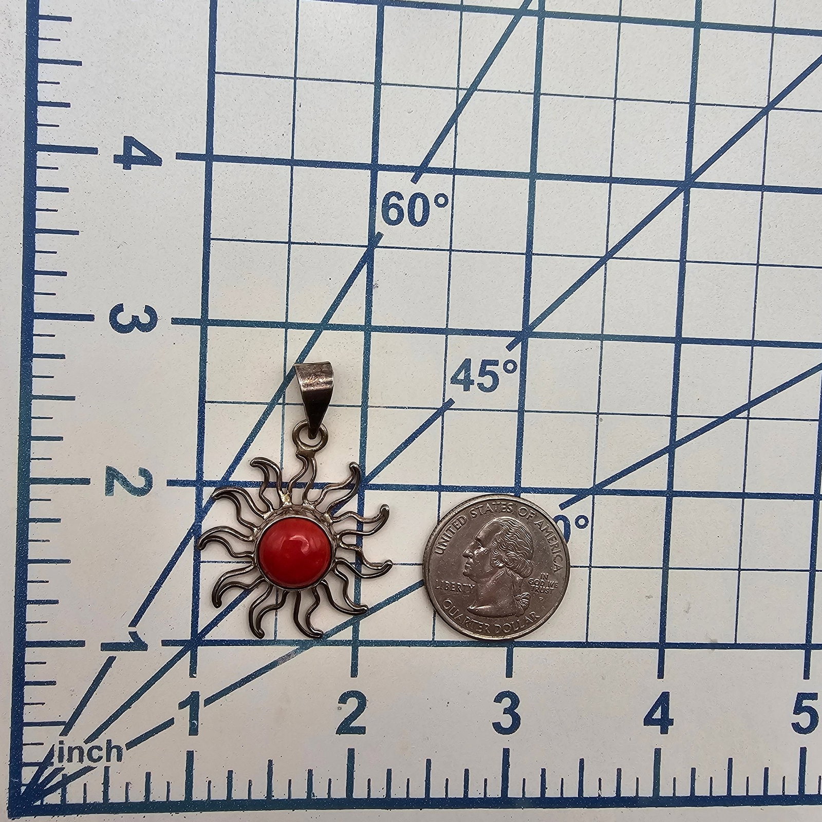 Charles Albert Coral Sterling Silver Sun Pendant 7.4 G - 4