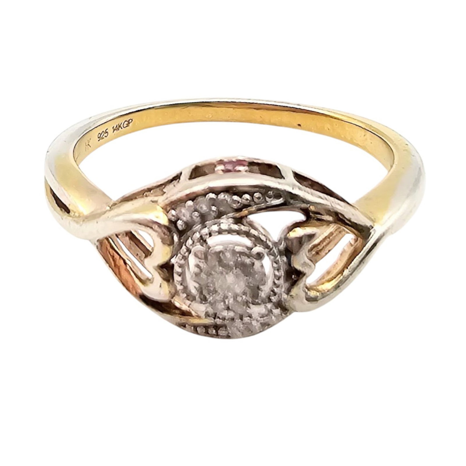 HK Diamond 14K Gold Sterling Silver Ring Size 7 2.3 G: HK Diamond 14K Gold Sterling Silver Ring Size 7 2.3 G