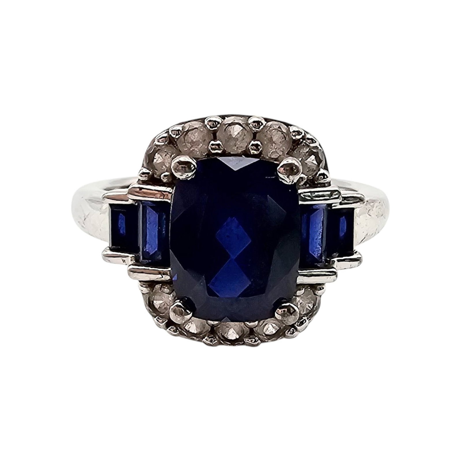 JH White And Blue Sapphire Sterling Silver Ring Size 6.5 4.9 G: JH White and Blue Sapphire Sterling Silver Ring Size 6.5 4.9 G