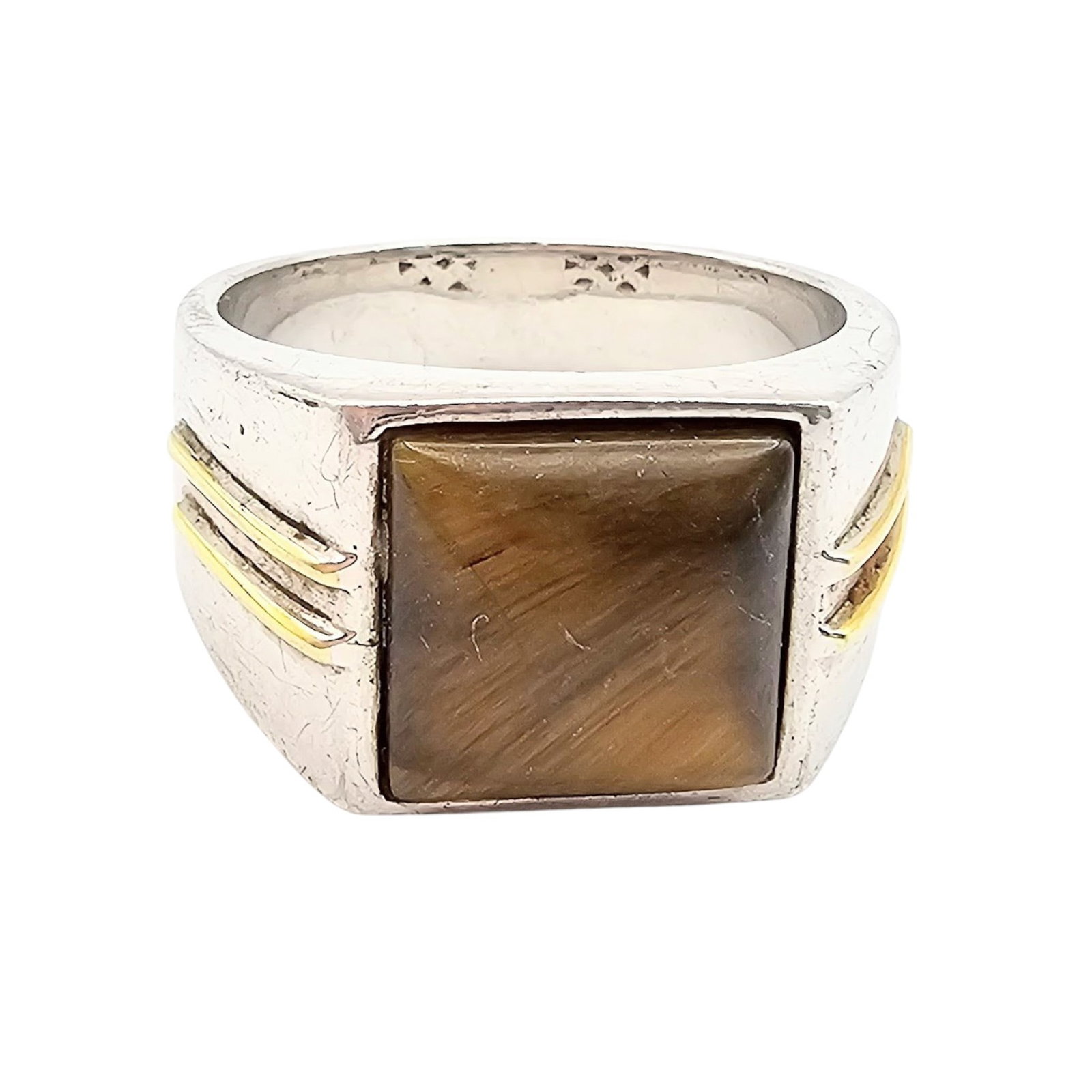 Tiger's Eye 14K Gold Sterling Silver Ring Size 11.5 14.5 G: Tiger's Eye 14K Gold Sterling Silver Ring Size 11.5 14.5 G