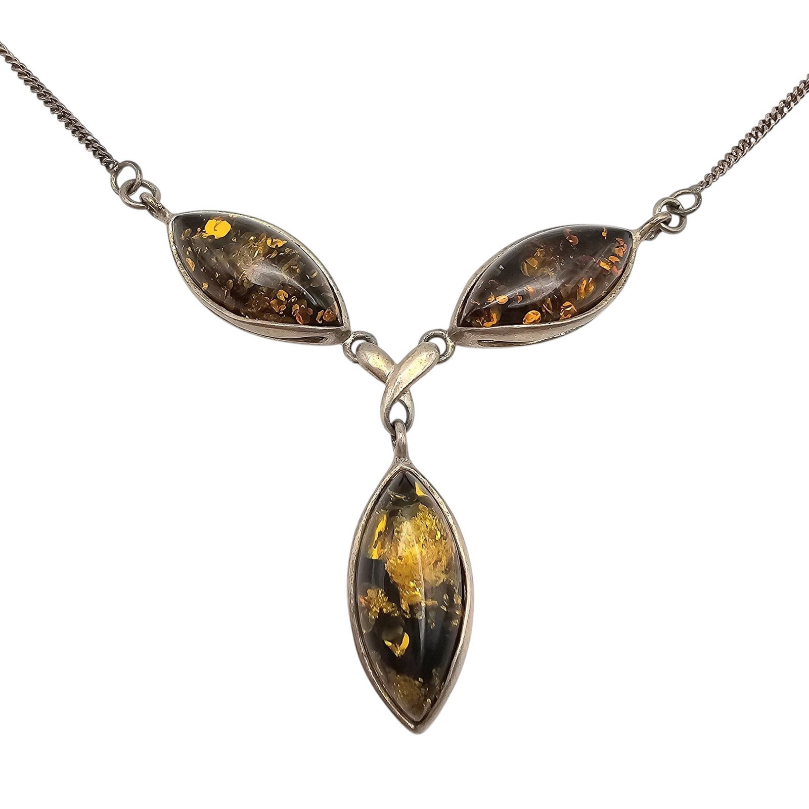 Amber Sterling Silver Necklace 10.9 G: Amber Sterling Silver Necklace 10.9 G