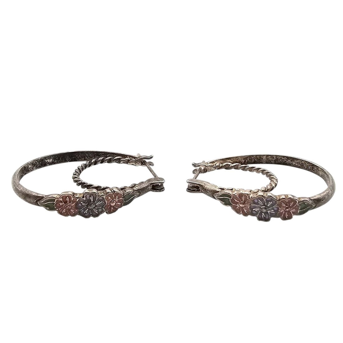 NV Enamel Sterling Silver Hoop Earrings 6.2 G (1 of 4)