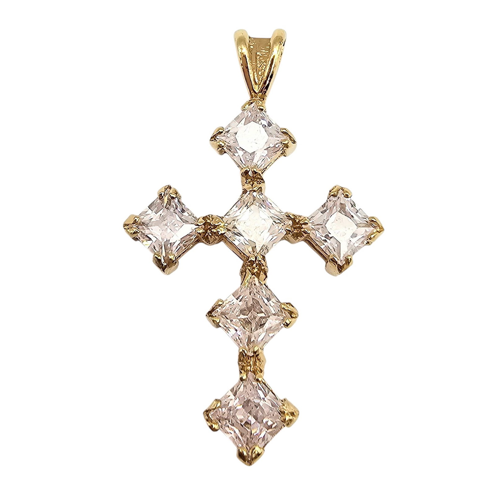 Rhinestone Gold Over Sterling Silver Cross Pendant 4.4 G: Rhinestone Gold Over Sterling Silver Cross Pendant 4.4 G