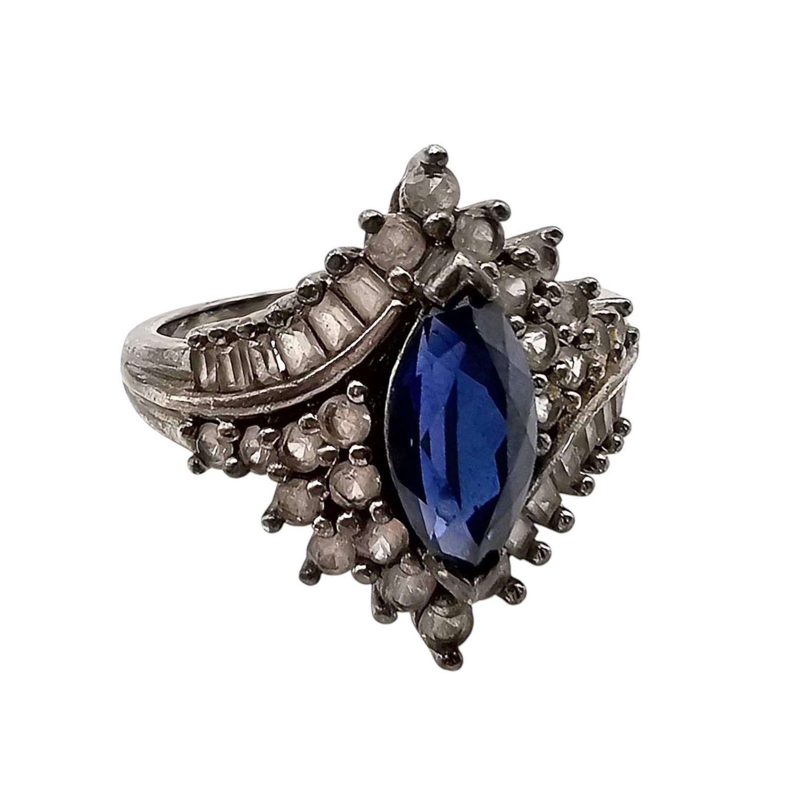JH Sapphire White Topaz Sterling Silver Ring Size 6.75 3.8 G: JH Sapphire White Topaz Sterling Silver Ring Size 6.75 3.8 G