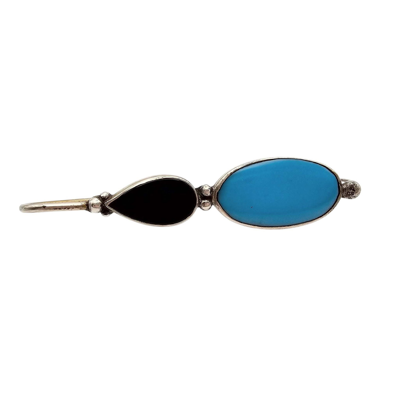 Gatto Bianco Turquoise Onyx Sterling Silver Brooch 8.8 G: Gatto Bianco Turquoise Onyx Sterling Silver Brooch 8.8 G