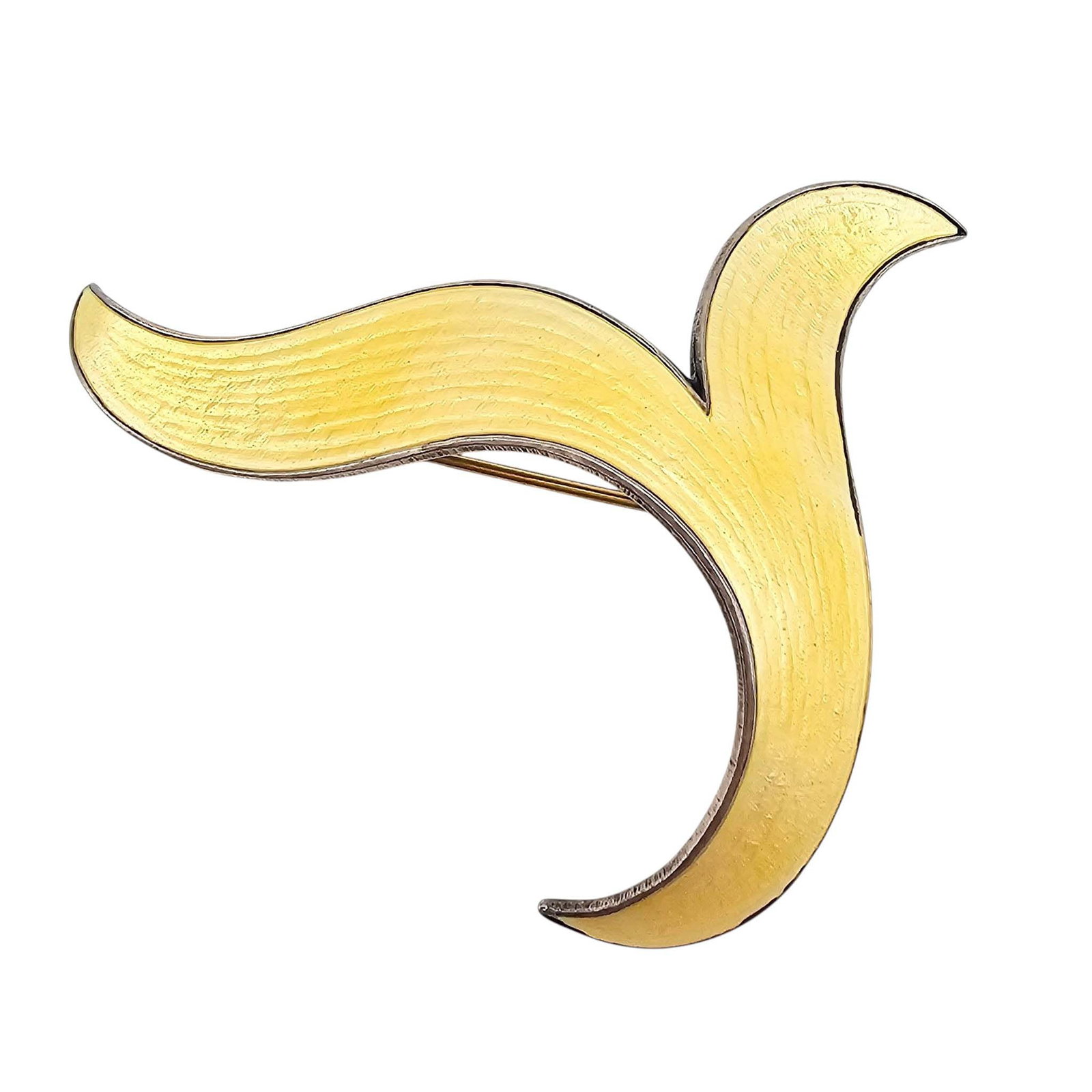 Norway Finn Jensen Yellow Guilloche Enamel Sterling Silver Brooch 12.7 G: Norway Finn Jensen Yellow Guilloche Enamel Sterling Silver Brooch 12.7 G