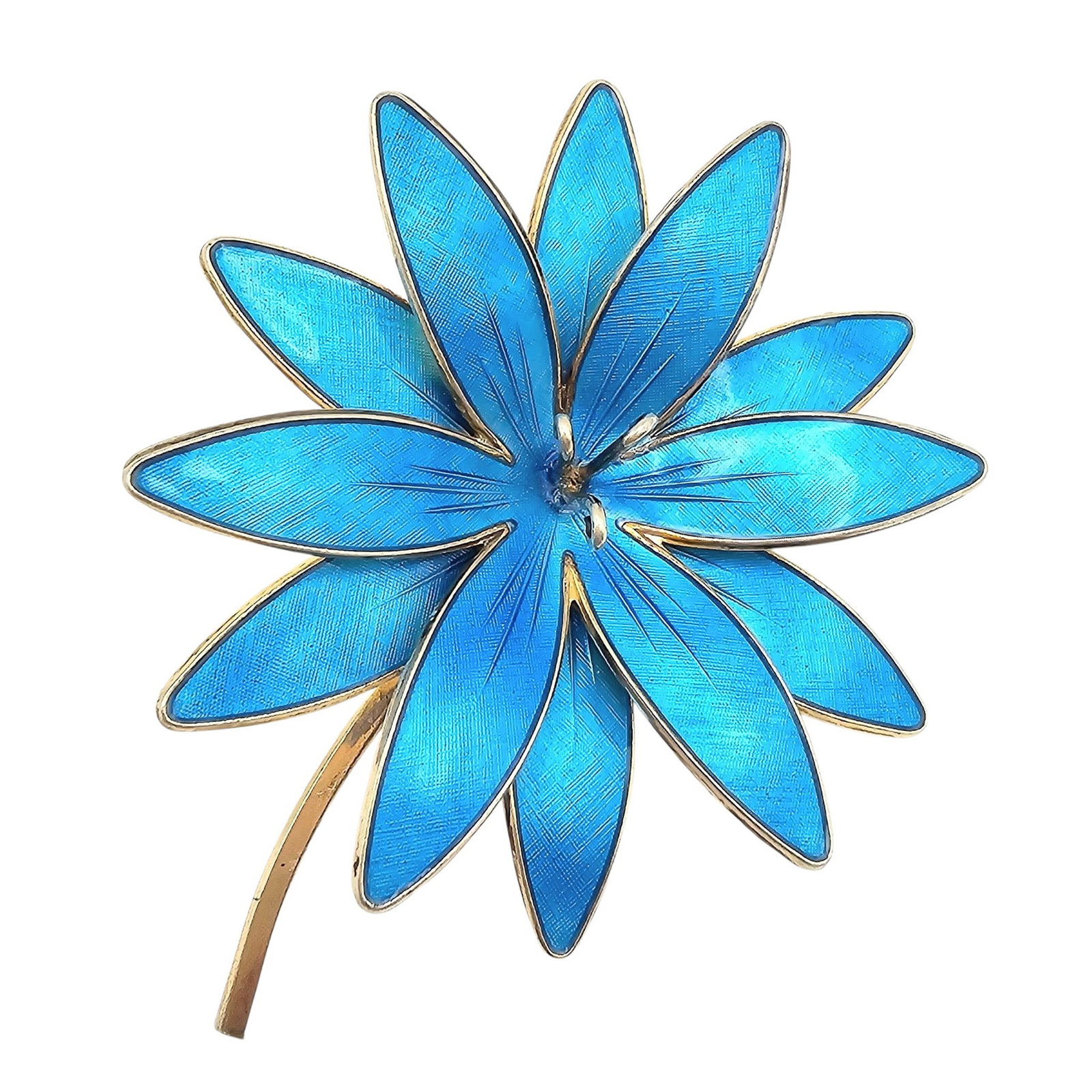 Norway Enamel Sterling Silver Blue Flower Brooch 21.8 G: Norway Enamel Sterling Silver Blue Flower Brooch 21.8 G