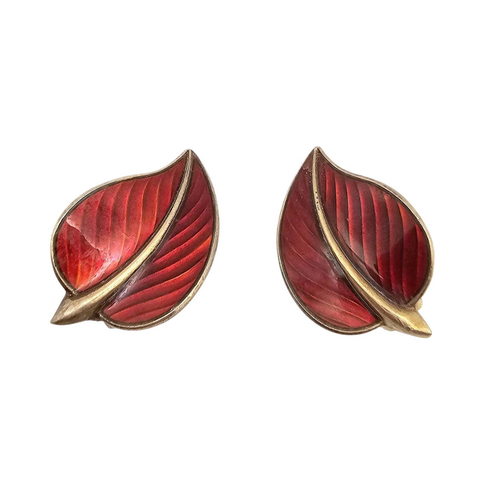 Norway Bernard Meldahl Guilloche Enamel Sterling Silver Leaf Earrings 9.8 G (1 of 4)