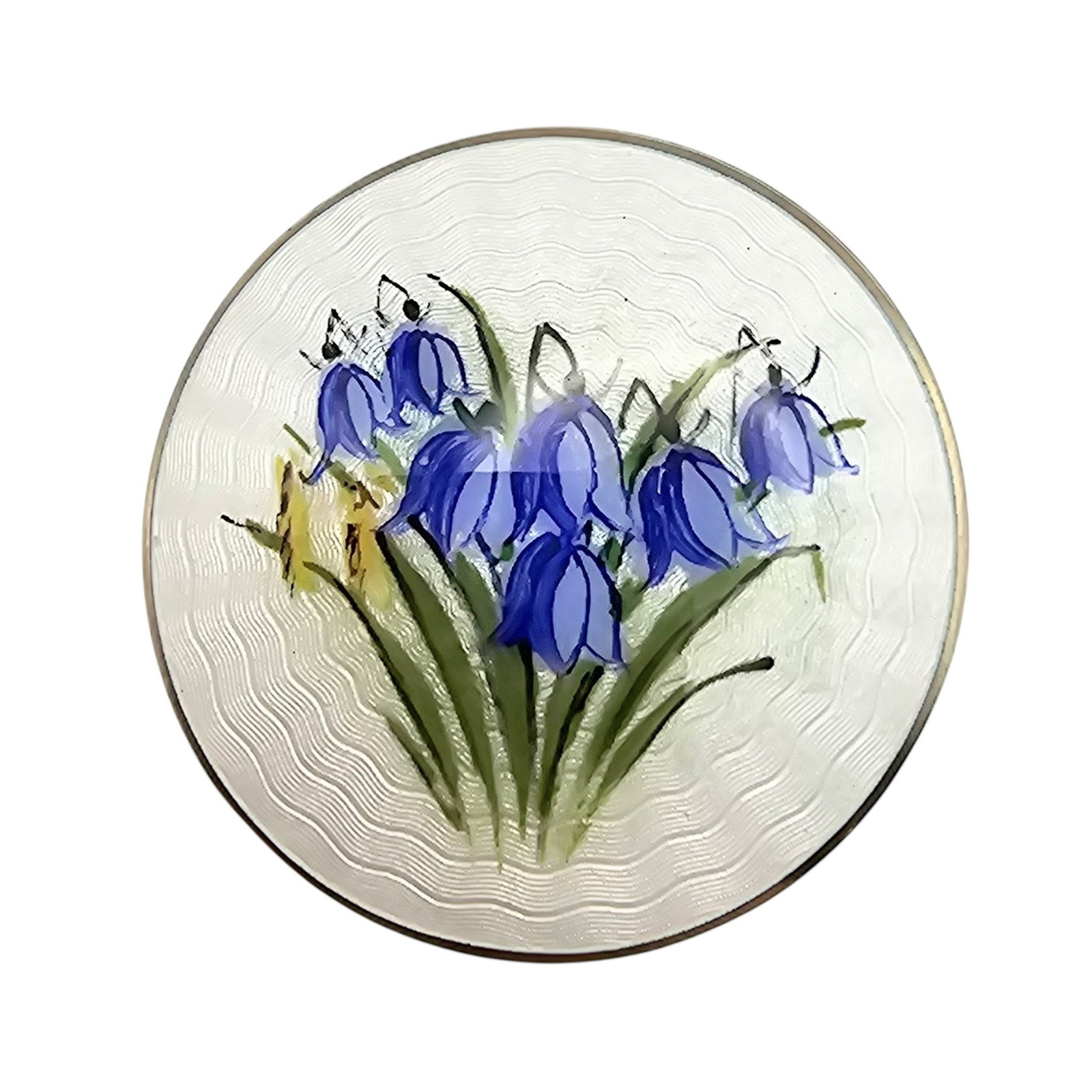 SV Norway Guilloche Enamel Sterling Silver Brooch 16.5 G: SV Norway Guilloche Enamel Sterling Silver blue bell round Brooch 16.5 G