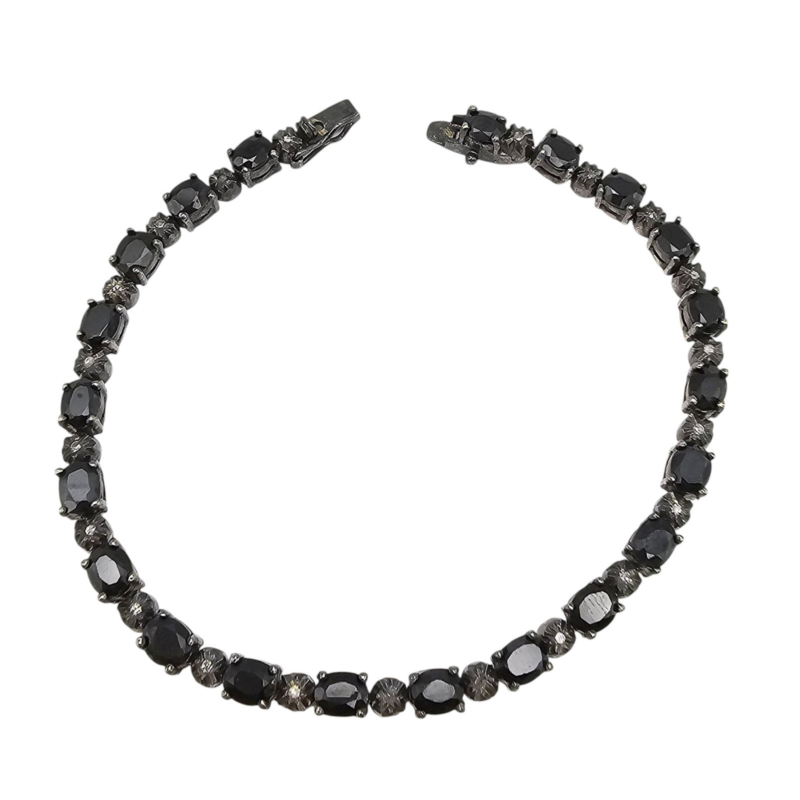 PJG Diamond Sapphire Sterling Silver Tennis Bracelet 12.7 G: PJG Diamond Sapphire Sterling Silver Tennis Bracelet 12.7 G