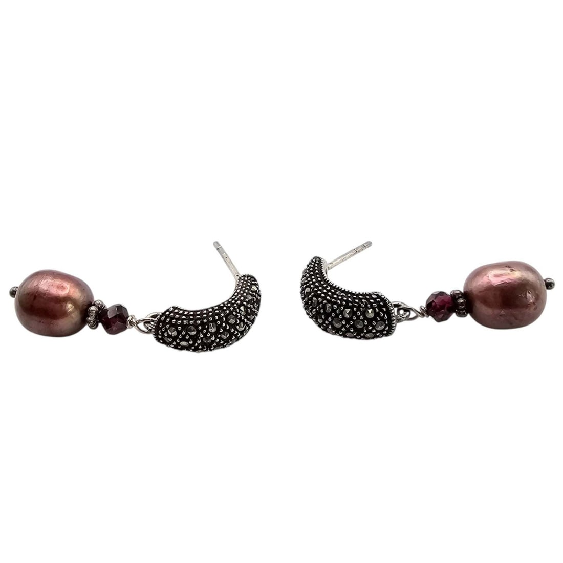Marcasite Pearl Sterling Silver Drop Dangle Earrings 5.6 G (1 of 4)