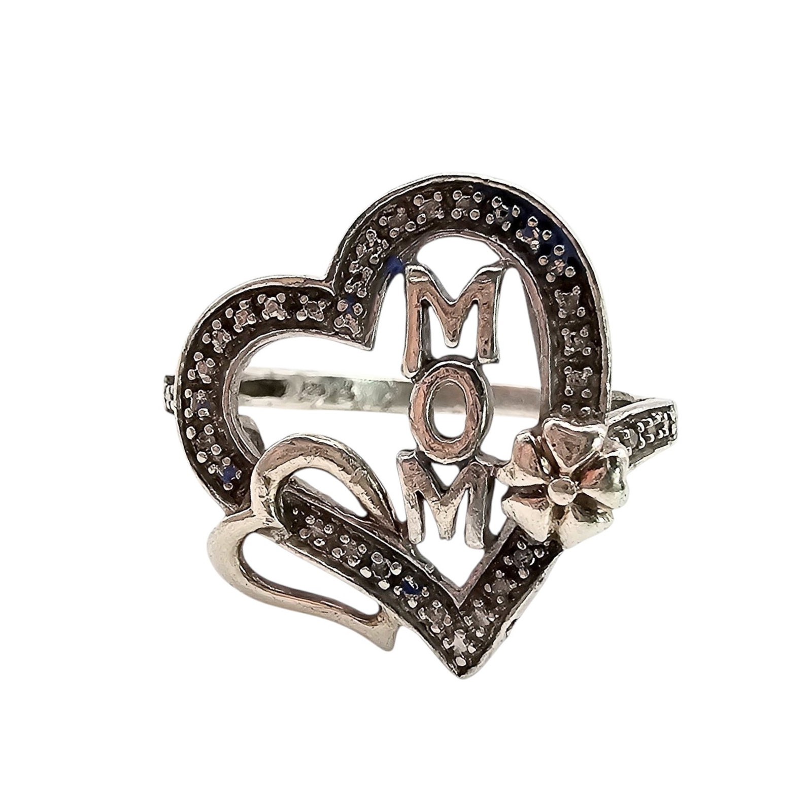 Signed Diamond Sterling Silver MOM Ring Size 6.75 3.5 G: Signed Diamond Sterling Silver MOM Ring Size 6.75 3.5 G