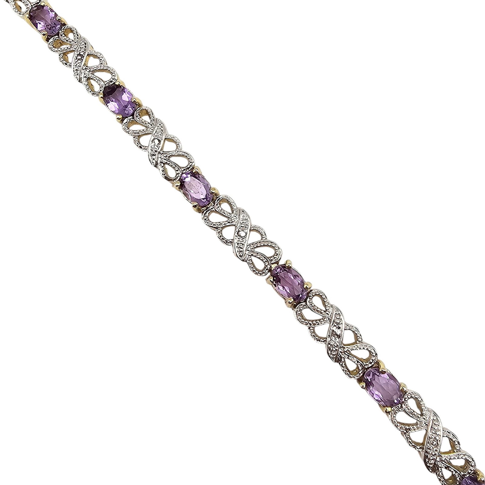 HAN Diamond Amethyst Gold Over Sterling Silver Tennis Bracelet 13.9 G (1 of 4)