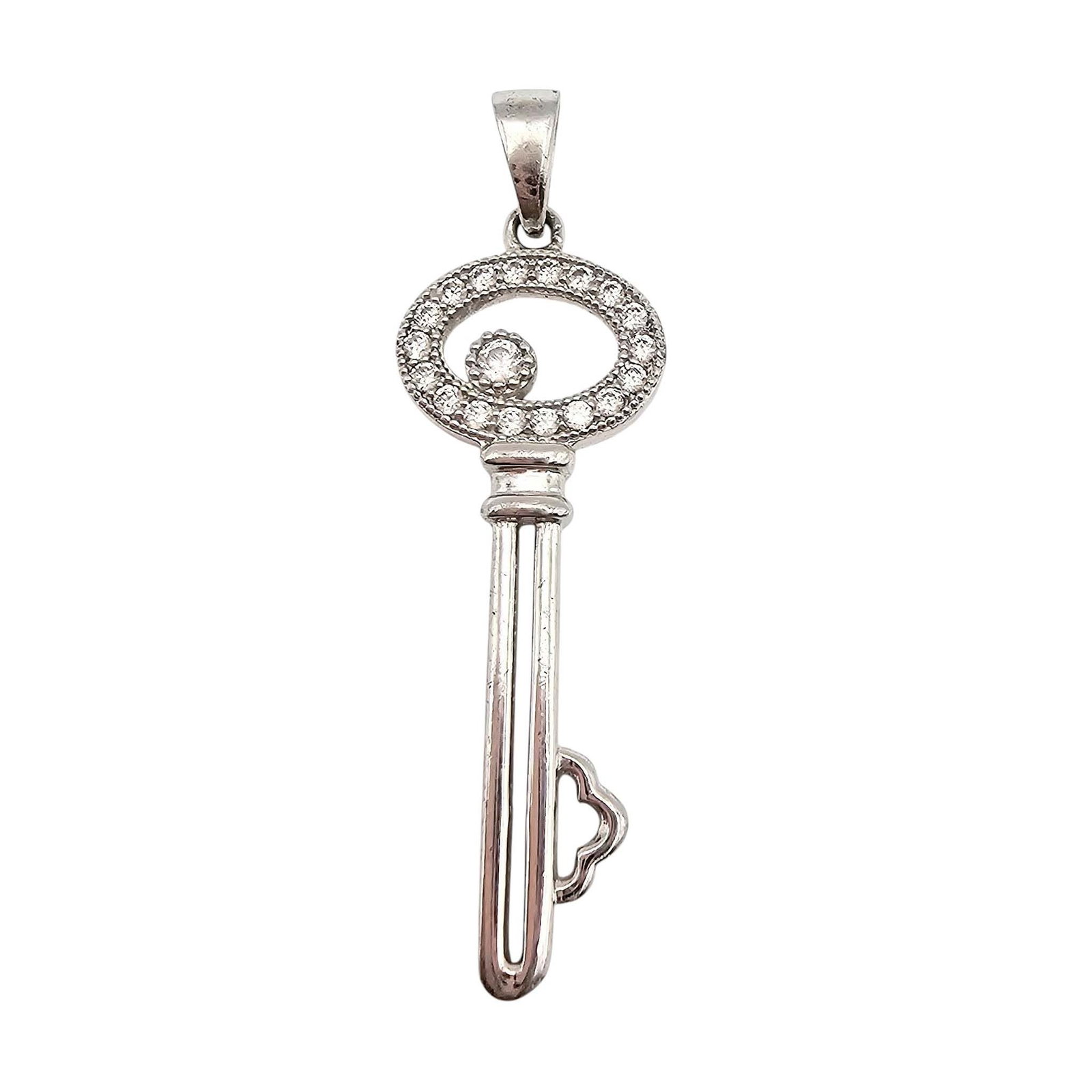 AMG Rhinestone Sterling Silver Key Pendant 2.1 G: AMG Rhinestone Sterling Silver Key Pendant 2.1 G