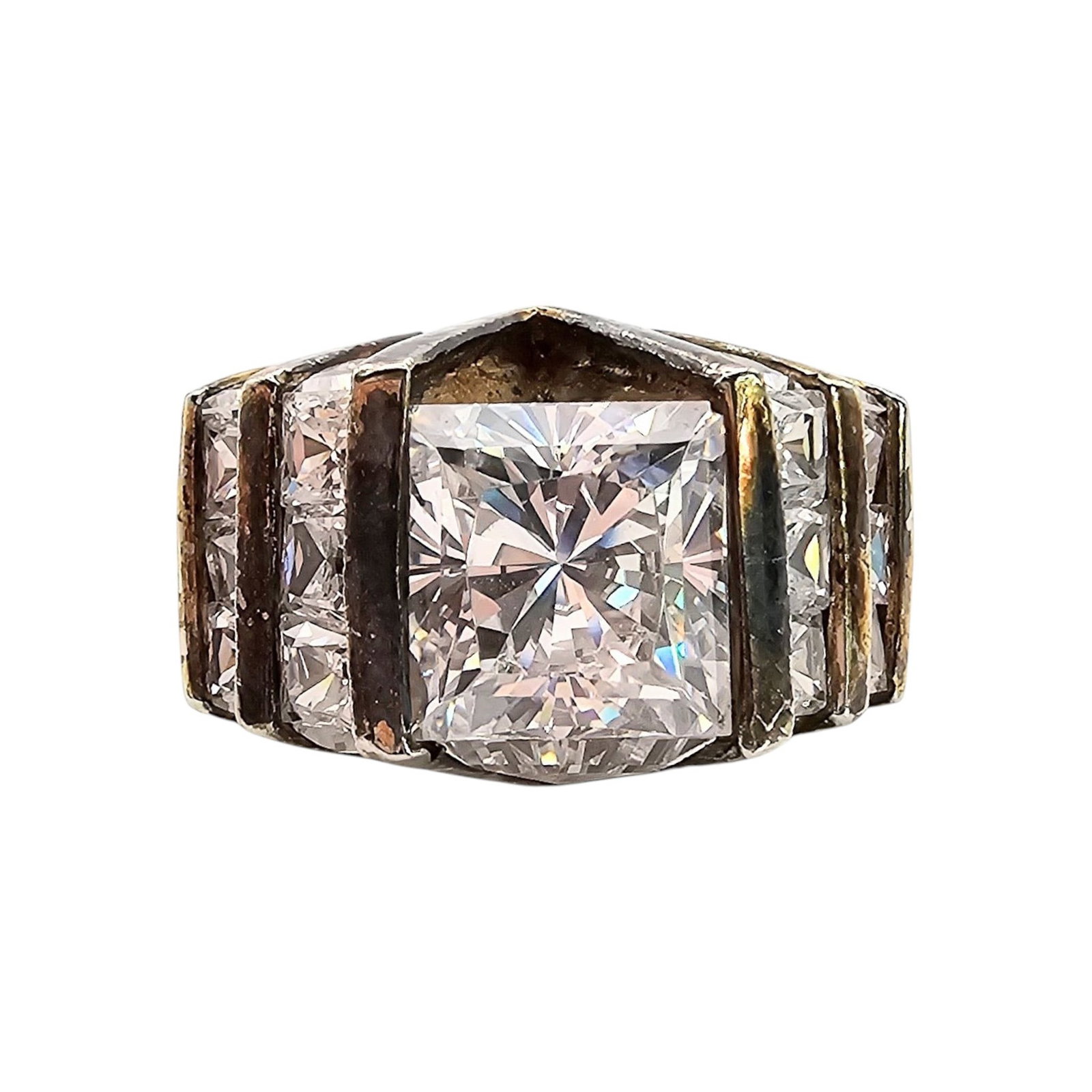 Signed Clear Stone Gold Over Sterling Silver Ring Size 5 10.9 G (1 of 4)