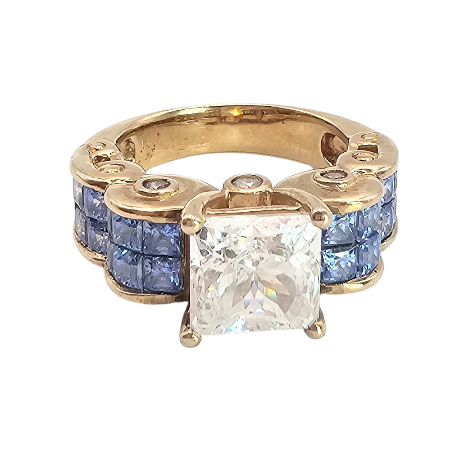 Clear And Blue Stone Gold Over Sterling Silver Ring Size 6.5 8.6 G: Clear and Blue Stone Gold Over Sterling Silver Ring Size 6.5 8.6 G