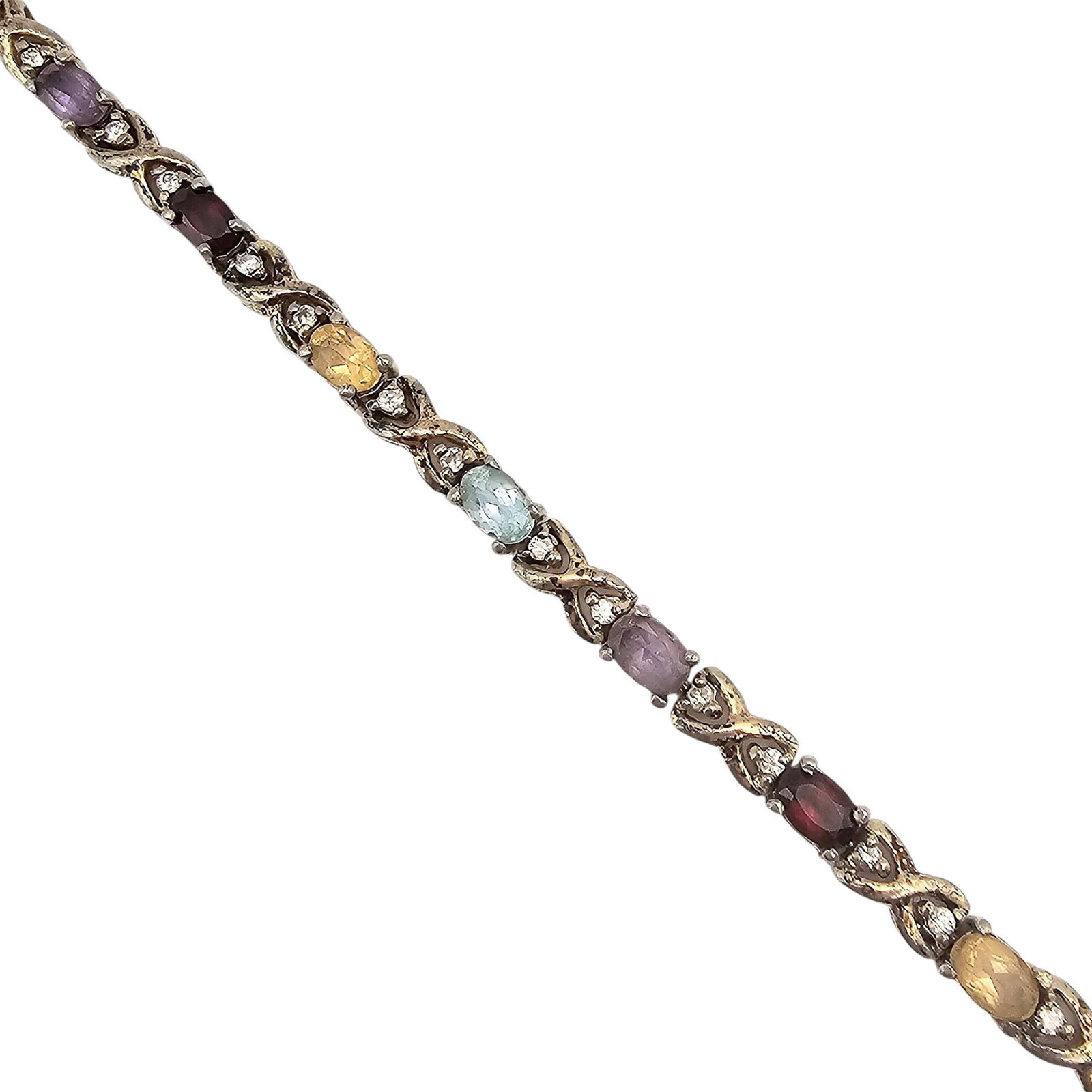 Multi-Gemstone Gold Over Sterling Silver Tennis Bracelet 13.6 G: Multi-Gemstone Gold Over Sterling Silver Tennis Bracelet 13.6 G