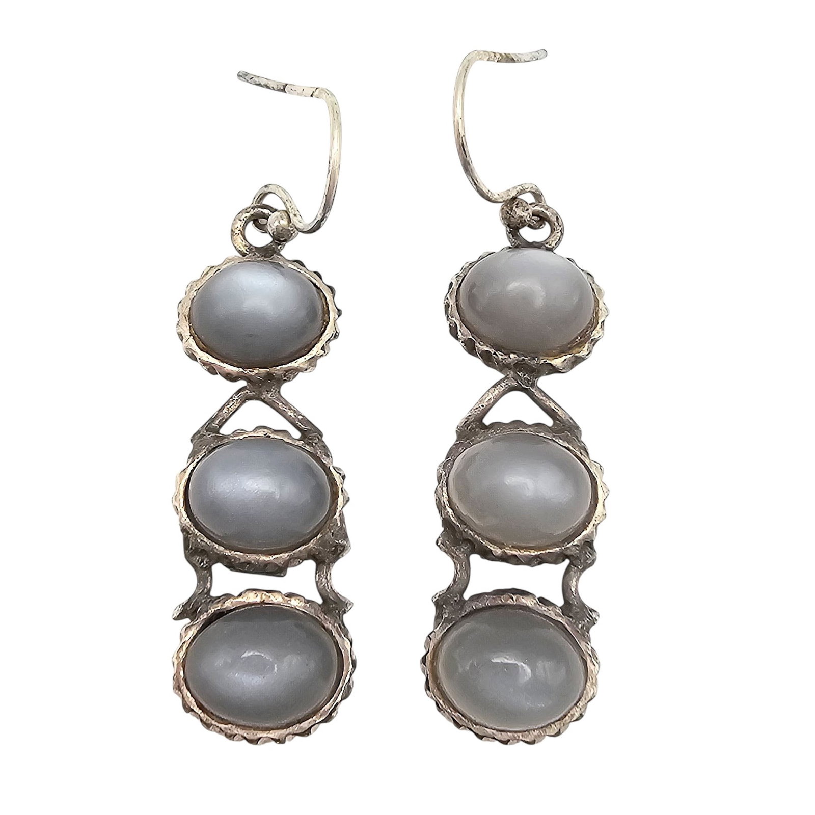 Cat Eye Sterling Silver Drop Dangle Earrings 7.1 G: Cat Eye Sterling Silver Drop Dangle Earrings 7.1 G