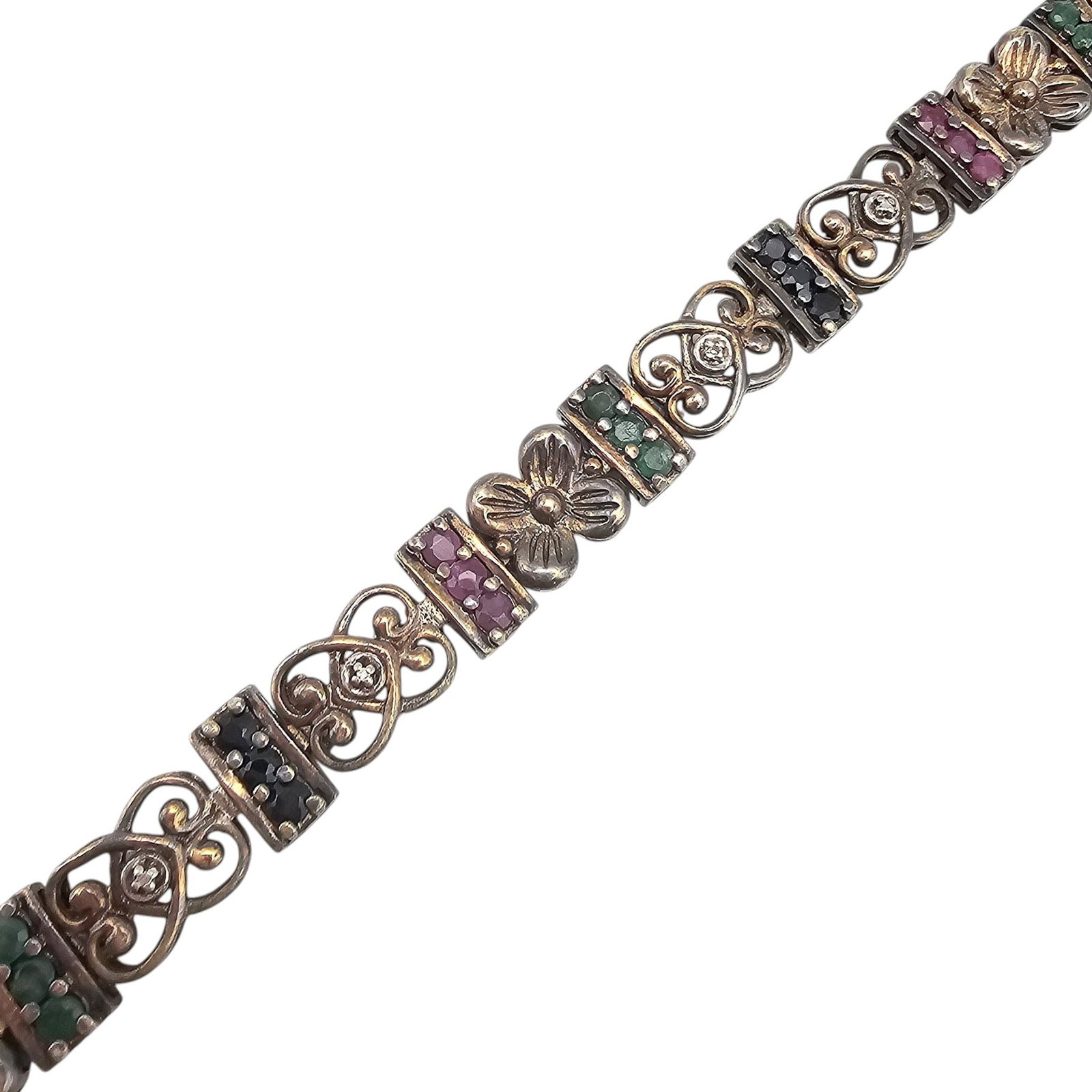 Ross Simons Diamond Ruby Sapphire Emerald Gold Over Sterling Silver Tennis Bracelet 17.5 G (1 of 4)