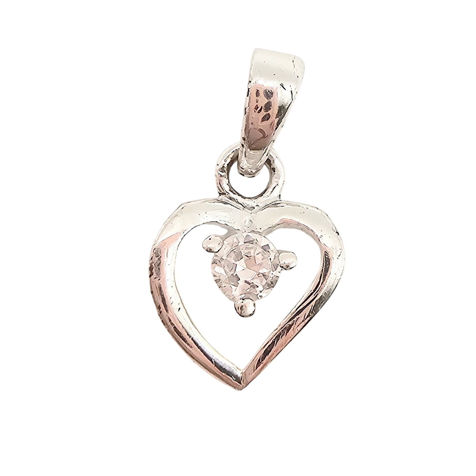Rhinestone Sterling Silver Heart Pendant 0.8 G: Rhinestone Sterling Silver Heart Pendant 0.8 G
