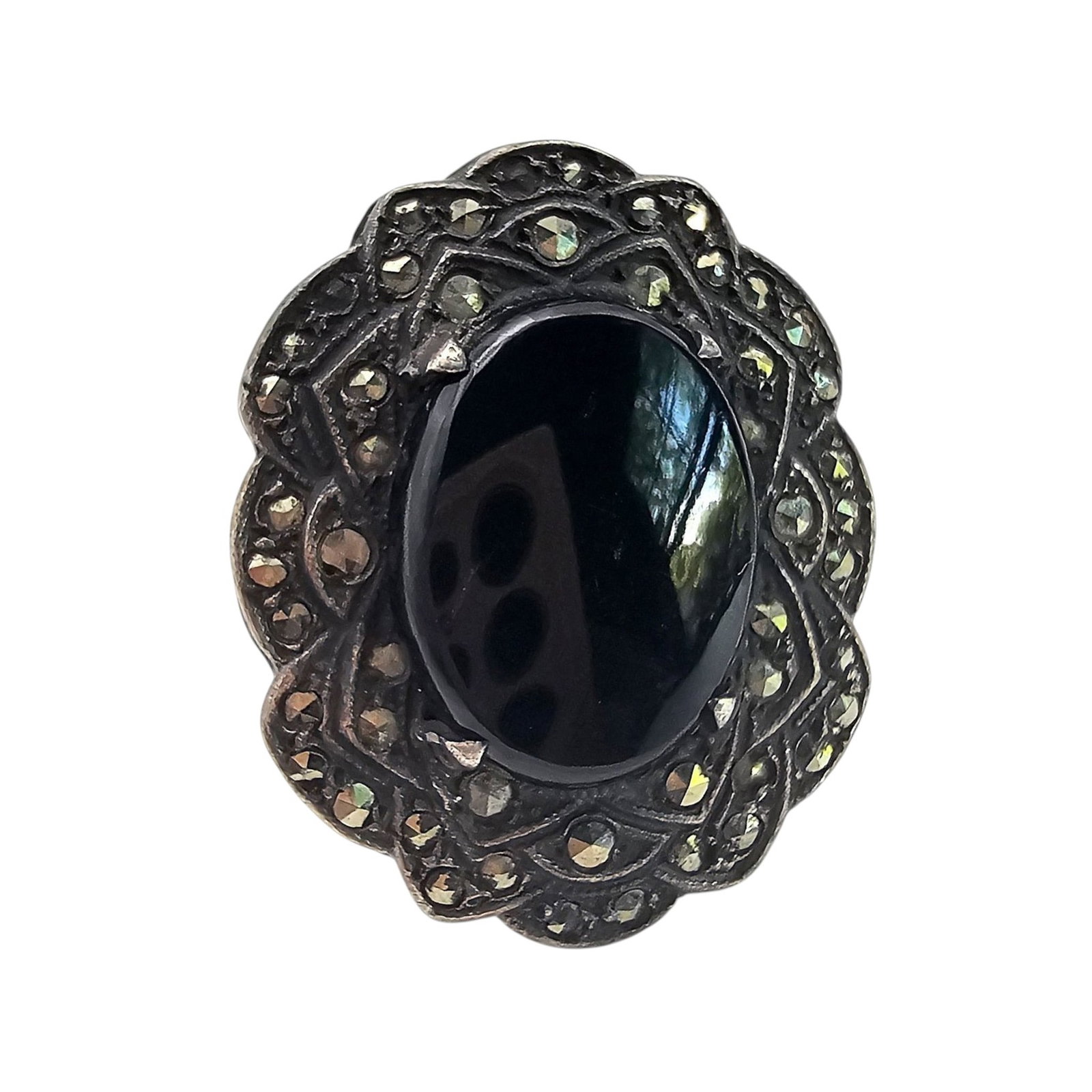 Onyx Marcasite Sterling Silver Ring Size 5.5 6.8 G: Onyx Marcasite Sterling Silver Ring Size 5.5 6.8 G