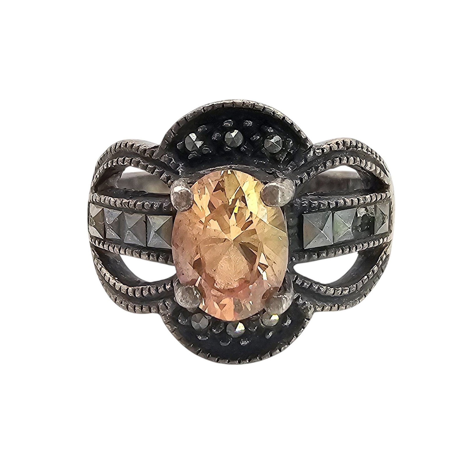 CW Citrine Marcasite Sterling Silver Ring Size 6.75 6.5 G: CW Citrine Marcasite Sterling Silver Ring Size 6.75 6.5 G
