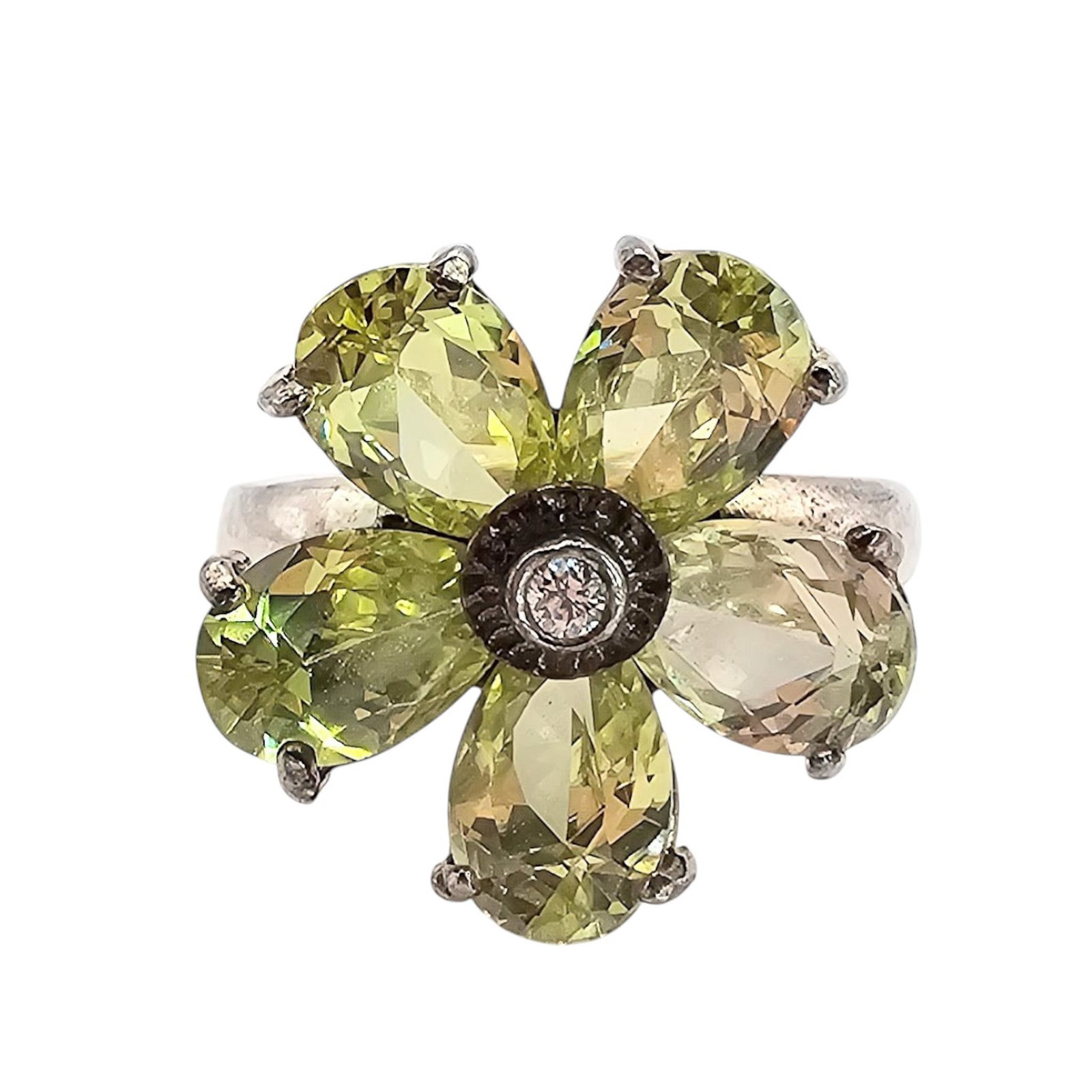 NF Rhinestone Sterling Silver Flower Ring Size 5.5 6.2 G: NF Rhinestone Sterling Silver Flower Ring Size 5.5 6.2 G