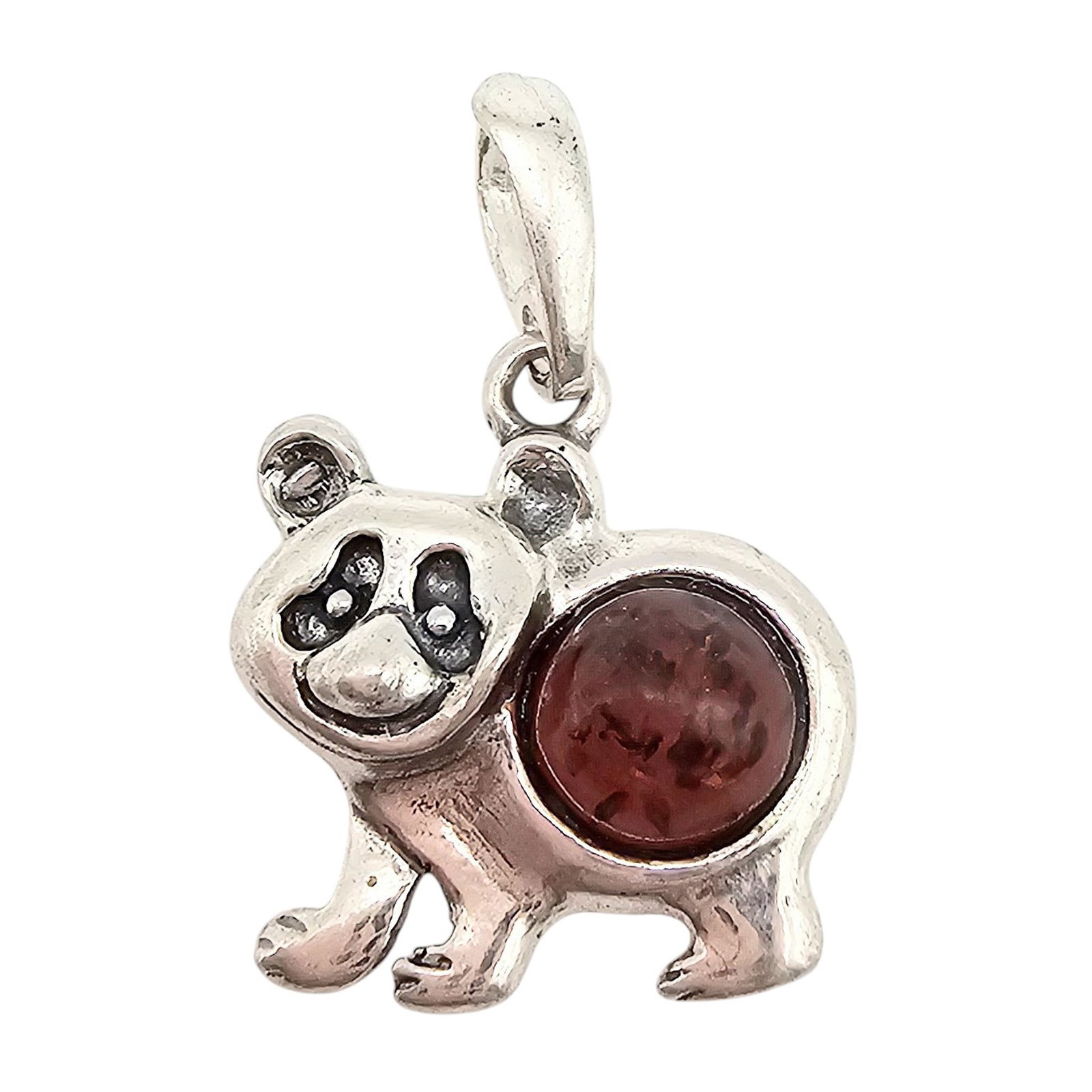 Amber Sterling Silver Bear Pendant 2.3 G: Amber Sterling Silver Bear Pendant 2.3 G