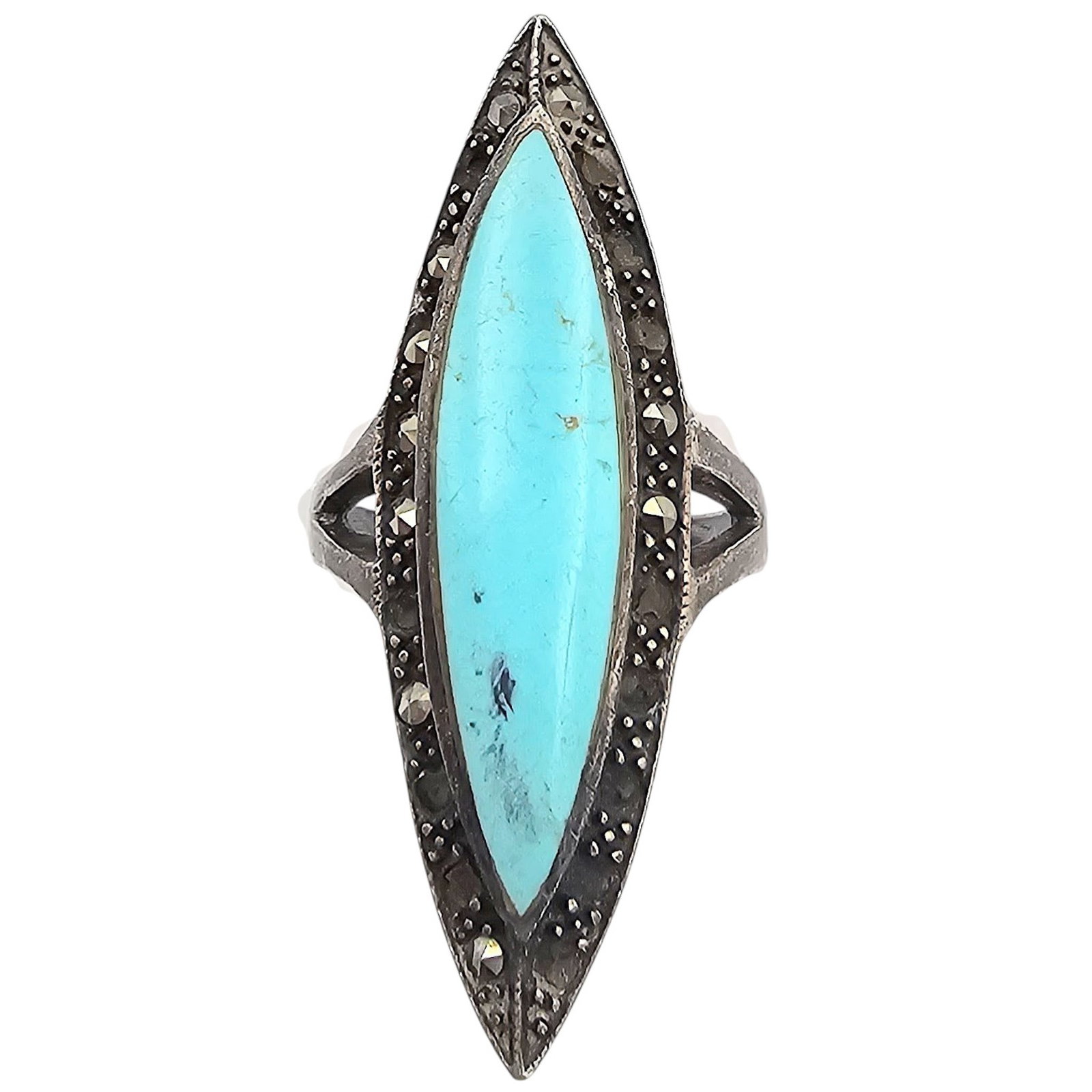 Marcasite Turquoise Sterling Silver Ring Size 8 6.8 G: Marcasite Turquoise Sterling Silver Ring Size 8 6.8 G